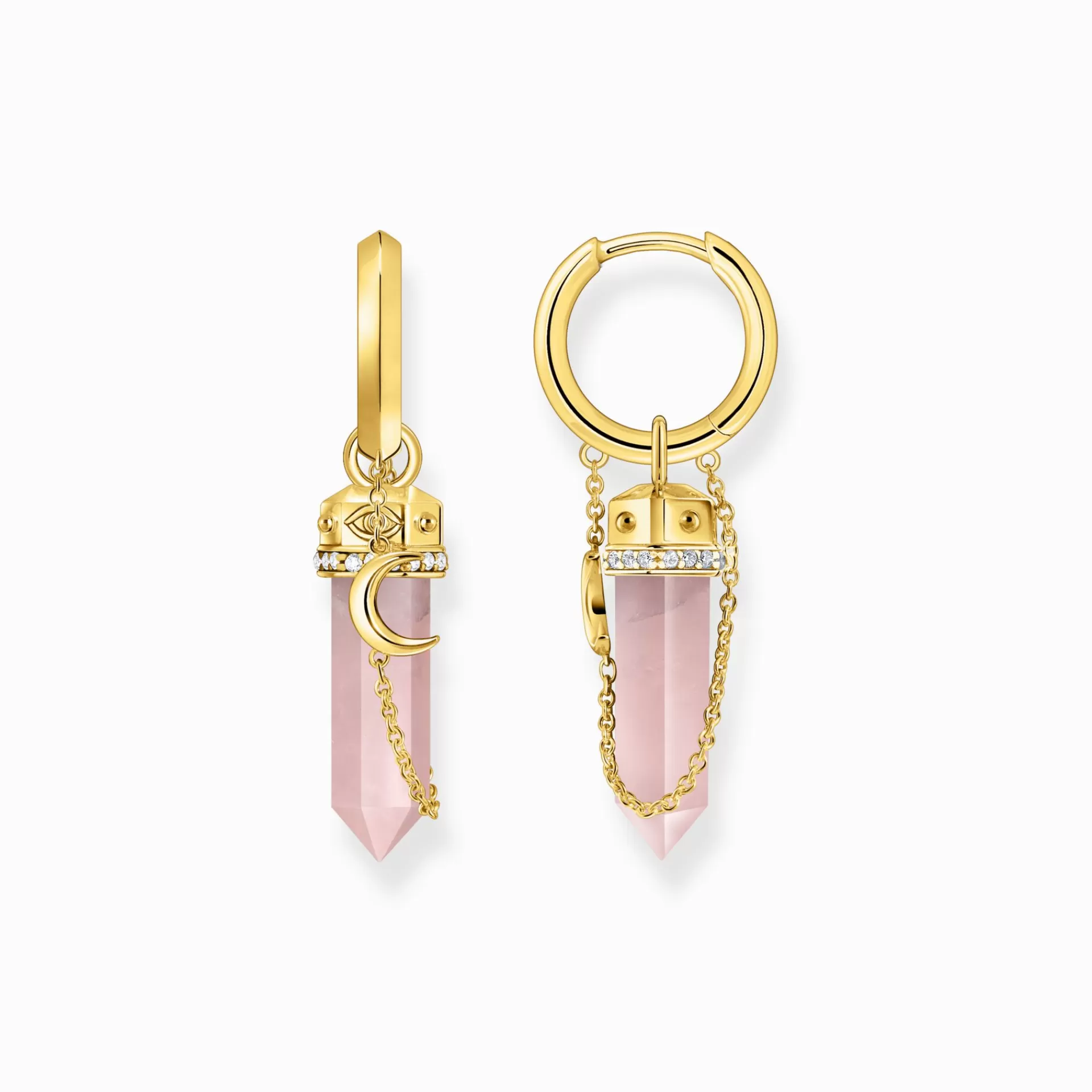 THOMAS SABO Creoler | 18K plätering<CREOLER MED ROSA H&AUML;NGSMYCKE MED KRISTALL OCH SYMBOLER - F&OUML;RGYLLDA gult guldfargad, vit, rosa
