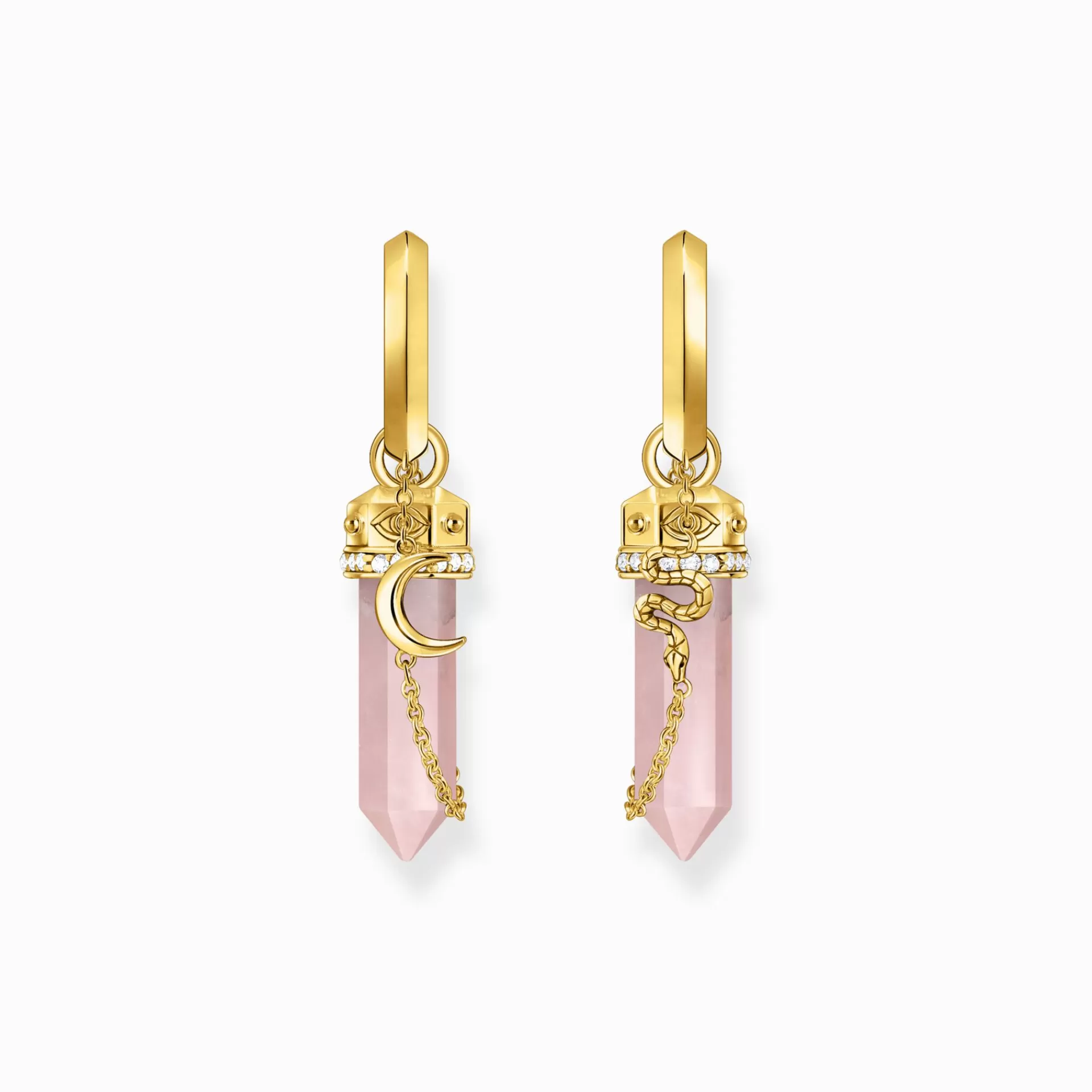THOMAS SABO Creoler | 18K plätering<CREOLER MED ROSA H&AUML;NGSMYCKE MED KRISTALL OCH SYMBOLER - F&OUML;RGYLLDA gult guldfargad, vit, rosa