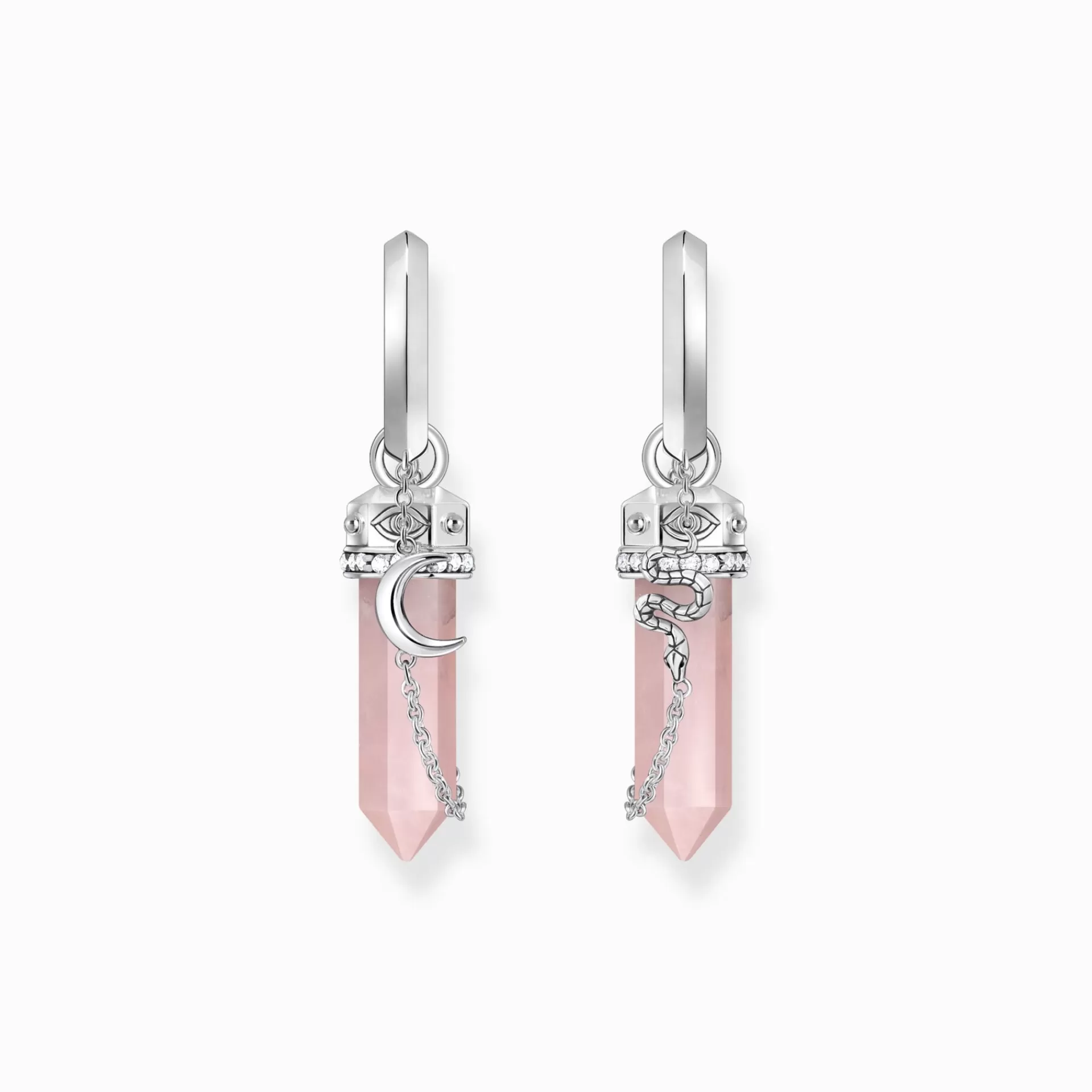 THOMAS SABO Creoler | Återvunnet 925 silver<CREOLER MED ROSA H&AUML;NGSMYCKE MED KRISTALL OCH SYMBOLER - SILVER silverfargad, vit, rosa