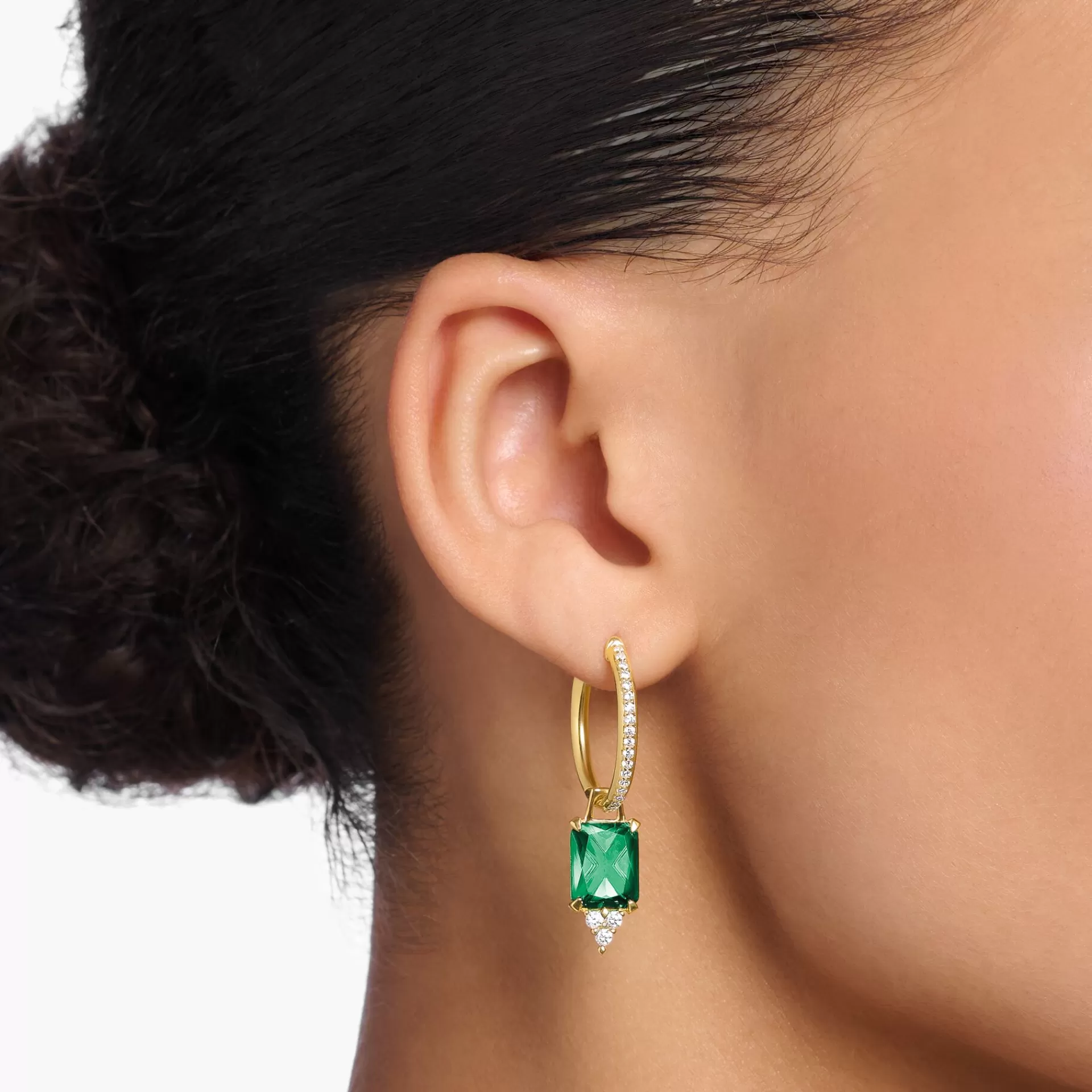 THOMAS SABO Creoler<CREOL&OUML;RH&AUML;NGEN MED GR&OUML;N OCH VITA STENAR GULDPL&AUML;TERAD gult guldfargad, vit, grön