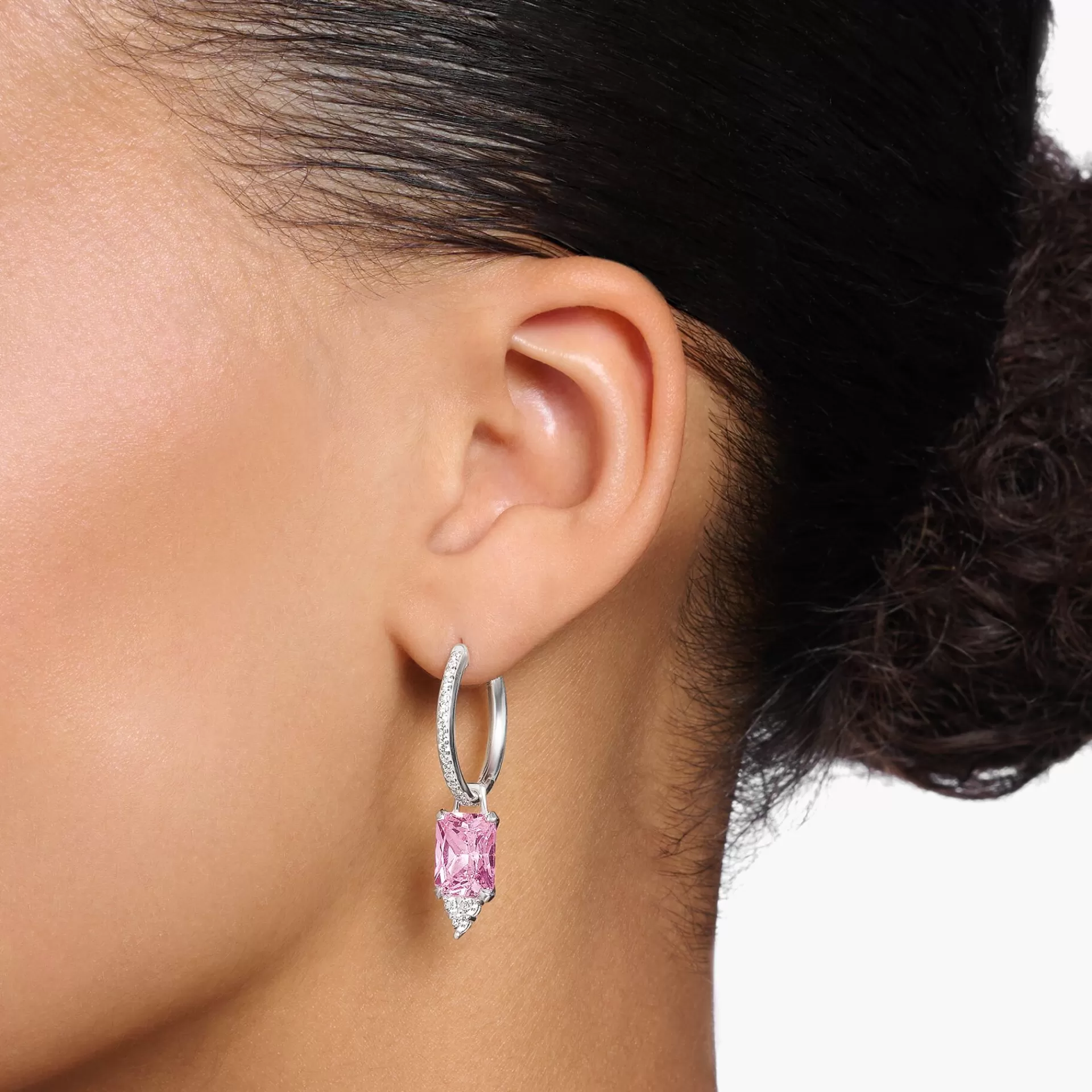 THOMAS SABO Creoler | Återvunnet 925 silver<CREOL&OUML;RH&AUML;NGEN MED ROSA OCH VITA STENAR SILVER silverfargad, rosa, vit
