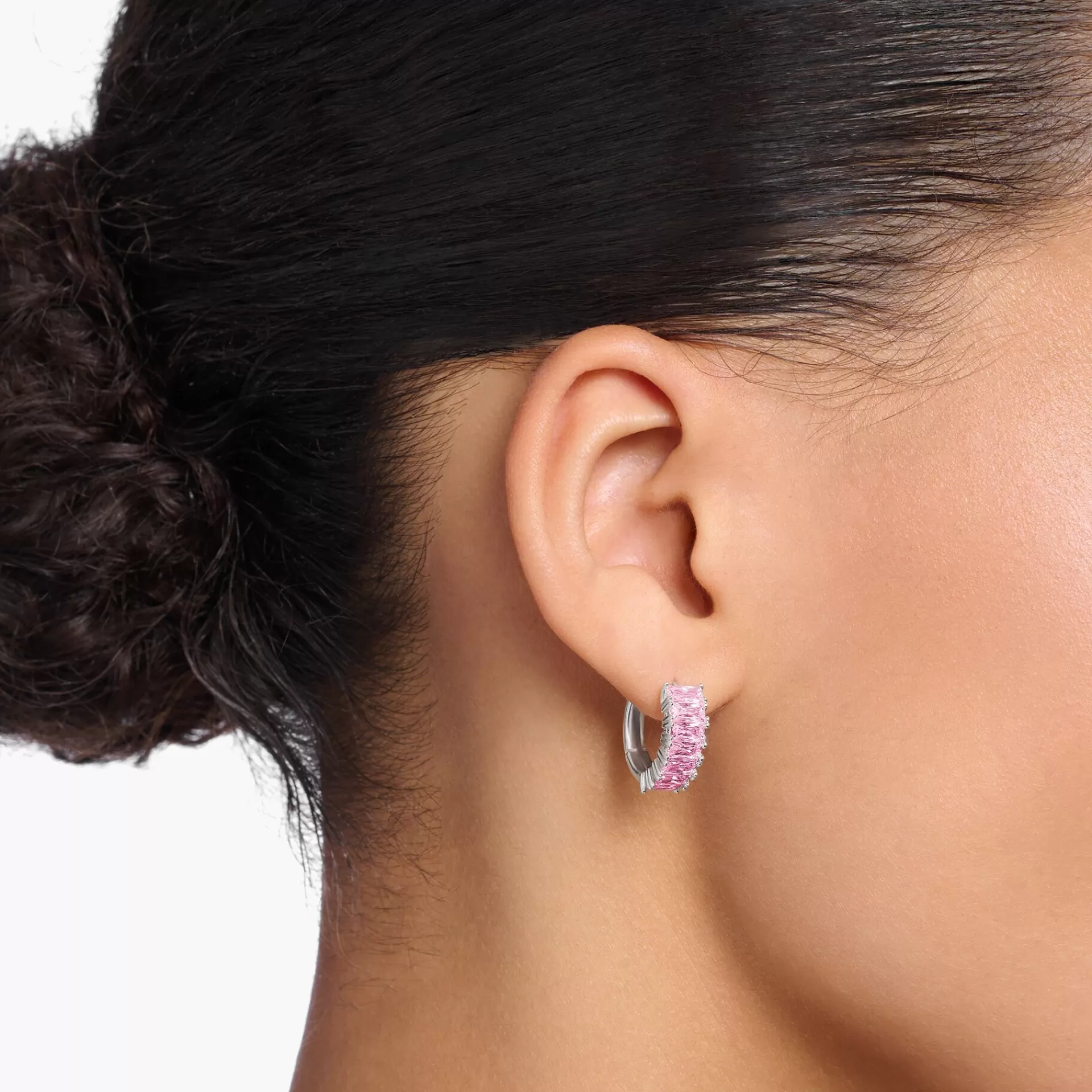 THOMAS SABO Creoler | Återvunnet 925 silver<CREOL&OUML;RH&AUML;NGEN MED ROSA STENAR PAV&EACUTE; SILVER silverfargad, rosa