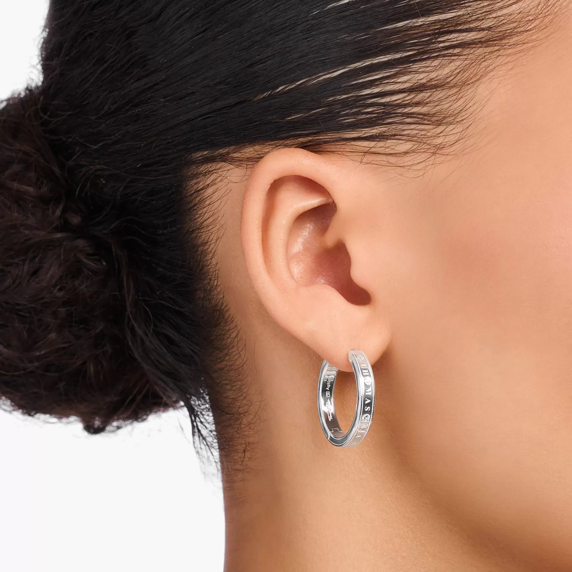 THOMAS SABO Creoler | Återvunnet 925 silver<CREOL&OUML;RH&AUML;NGEN MED VITA STENAR SILVER silverfargad, vit