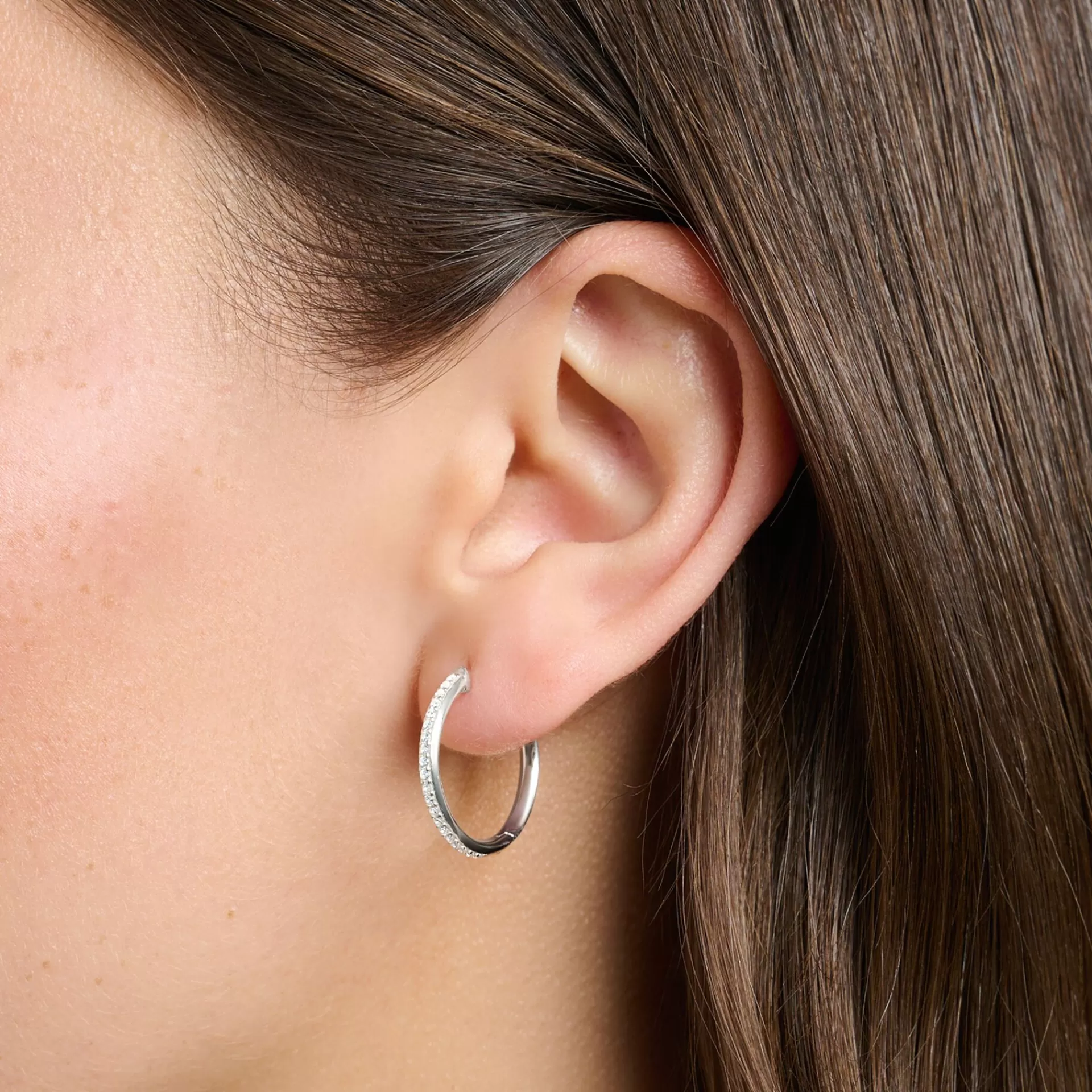THOMAS SABO Creoler | Återvunnet 925 silver<CREOL&OUML;RH&AUML;NGEN VIT STENAR PAV&EACUTE; SILVER silverfargad, vit