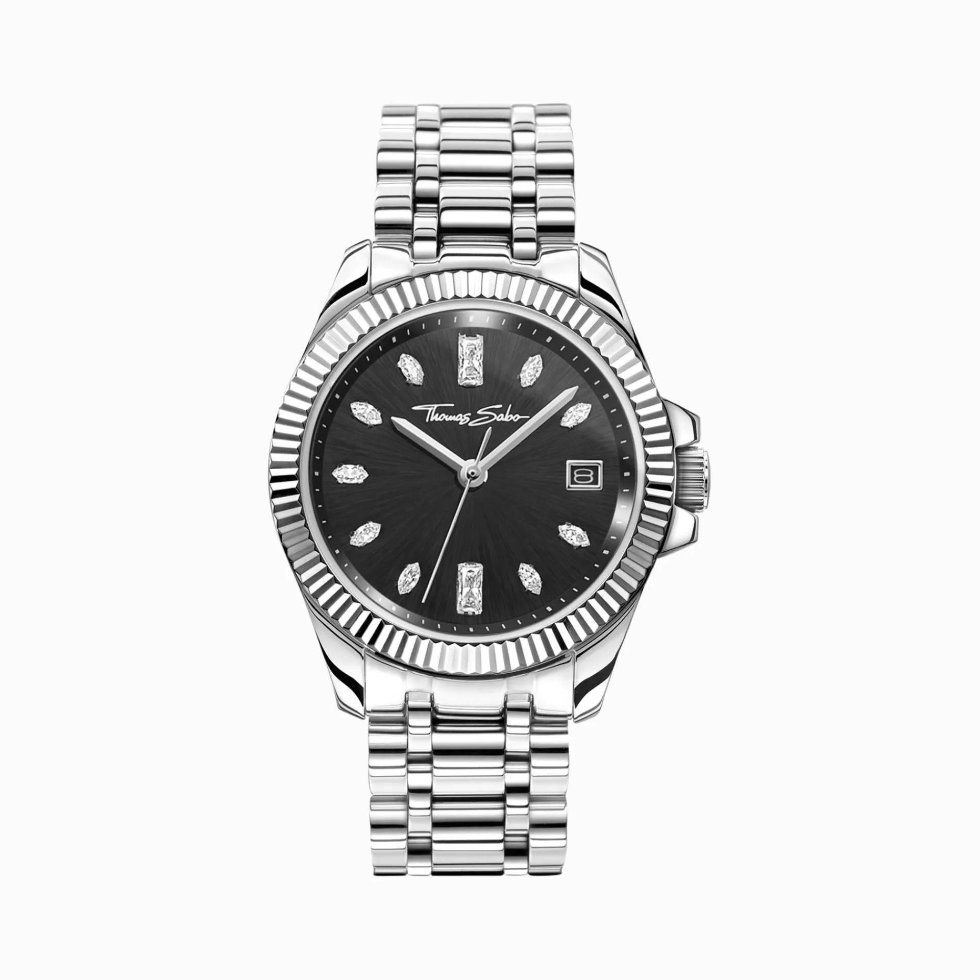 THOMAS SABO Klockor | Klockor för damer<DAMKLOCKA DIVINE SILVER MED SVART URTAVLA OCH VITA STENAR SILVER silverfargad, svart