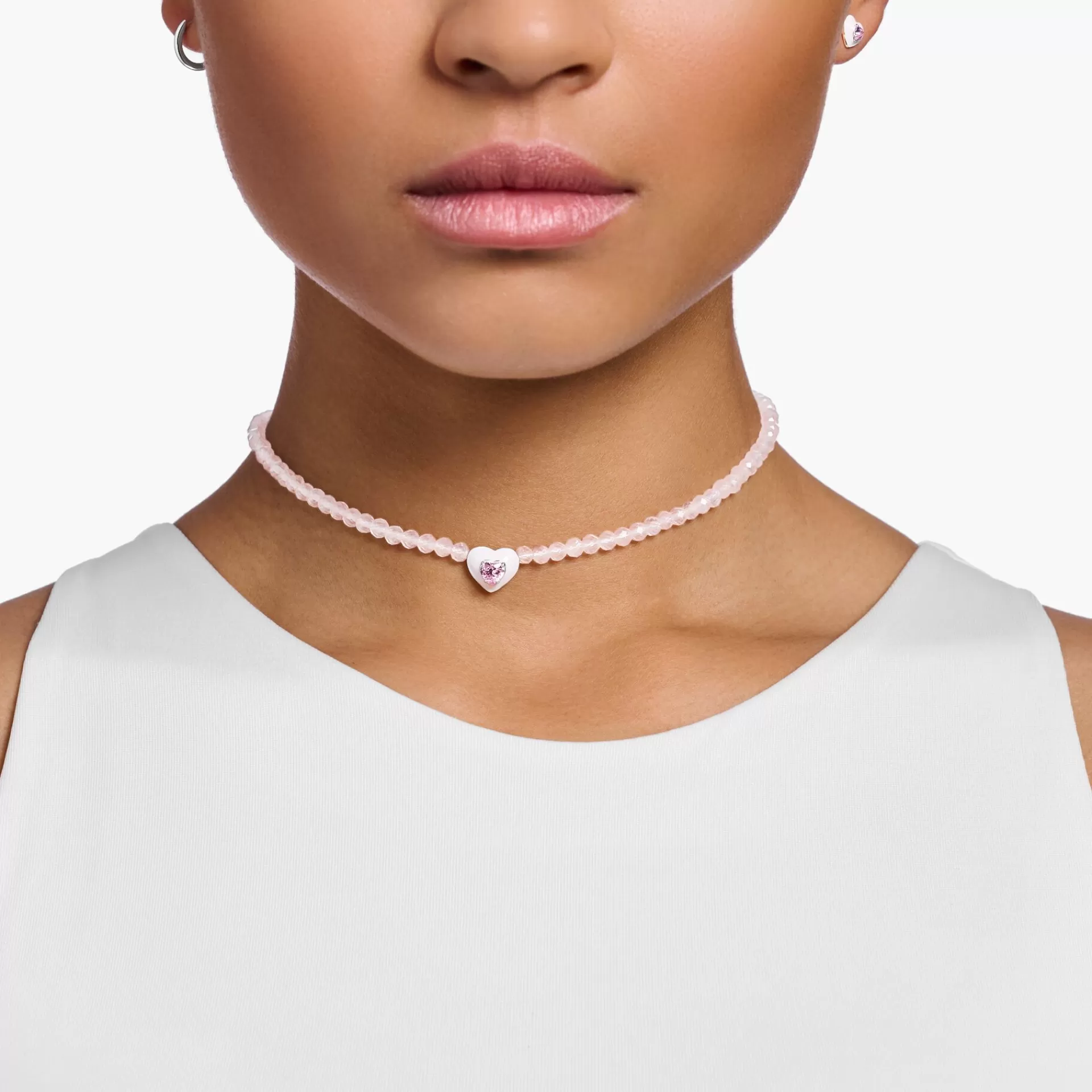 THOMAS SABO Halsband | Återvunnet 925 silver<GARGANTILLA HJ&AUML;RTA MED ROSENKVARTS BEADS silverfargad, rosa