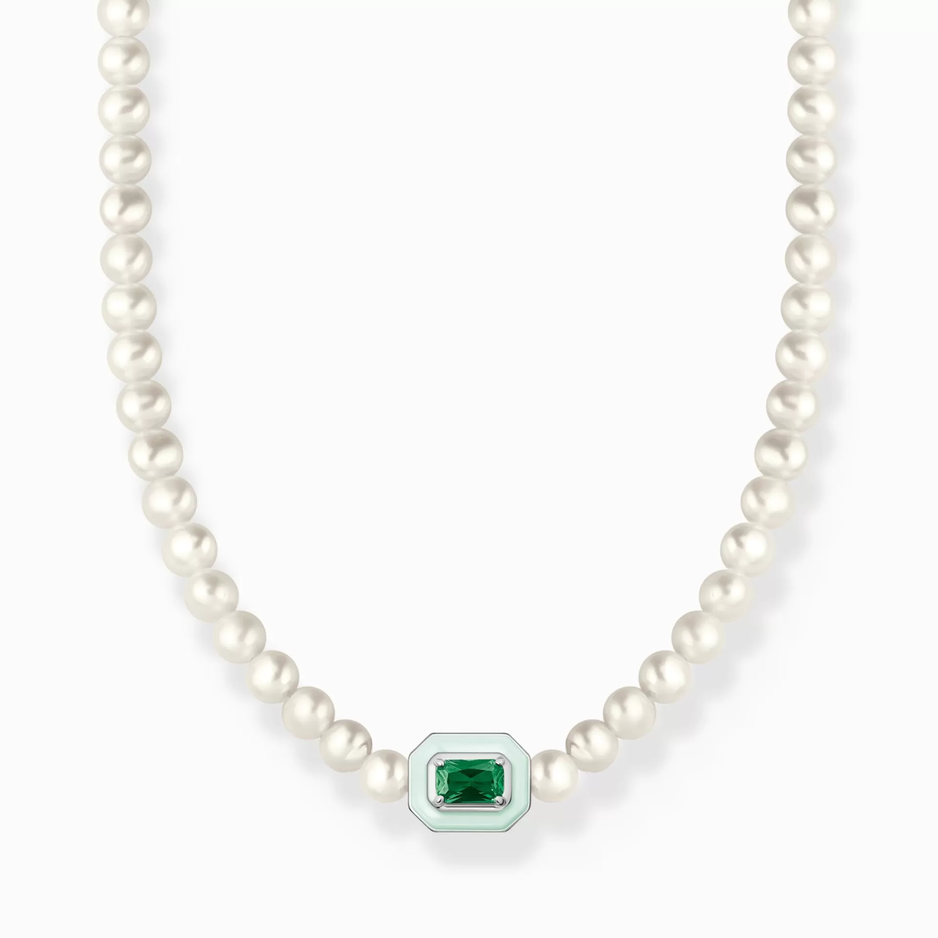 THOMAS SABO Halsband | Återvunnet 925 silver<GARGANTILLA MED VITA P&AUML;RLOR OCH GR&OUML;N STEN silverfargad, ljusgrön, vit, grön