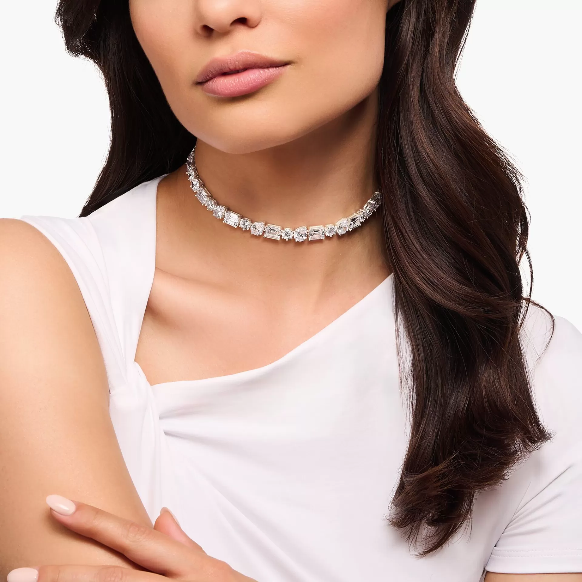 THOMAS SABO Halsband | Återvunnet 925 silver<GLAMOUR&OUML;S CHOKER I SILVER MED 43 VITA ZIRKONIASTENAR silverfargad, vit