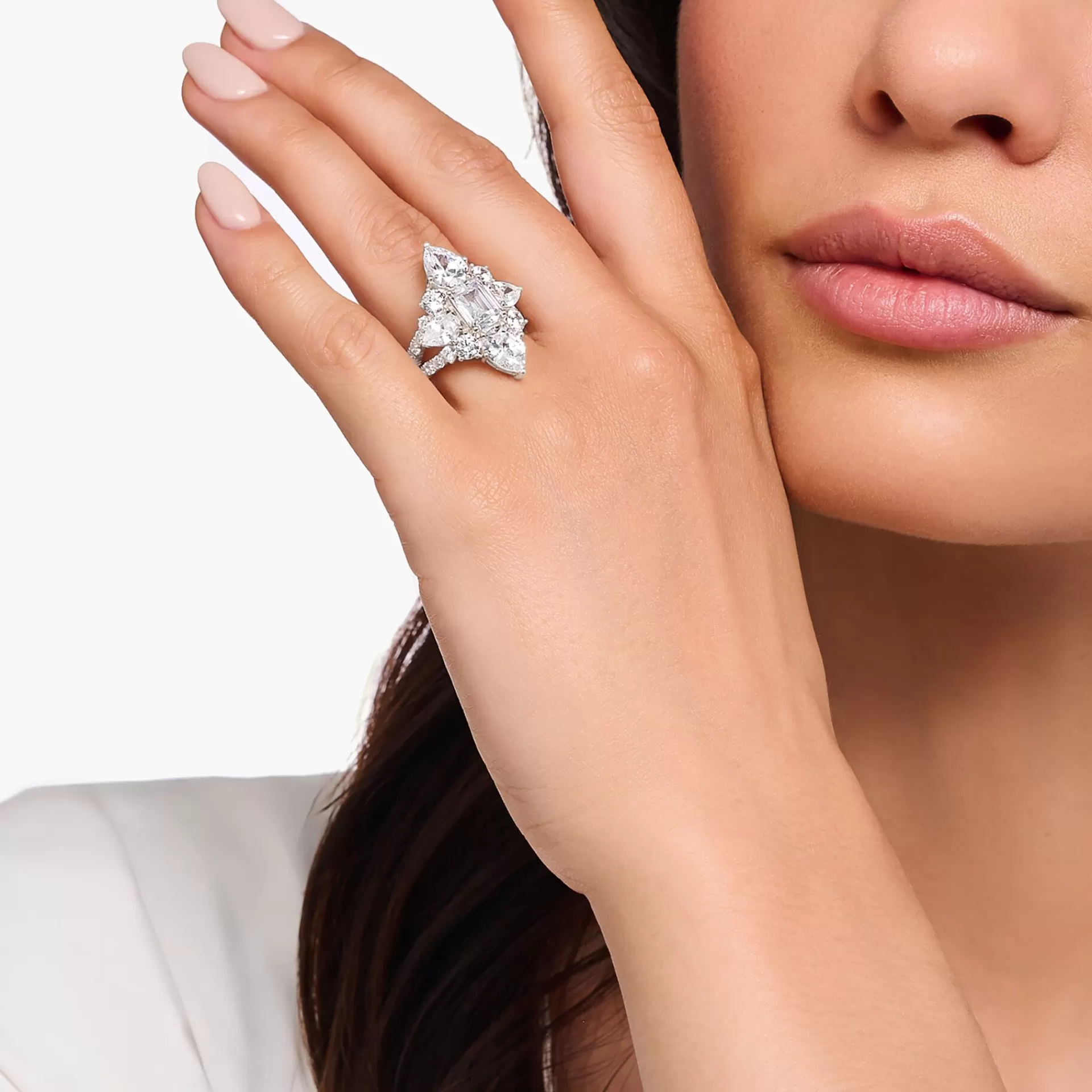 THOMAS SABO Ringar | Återvunnet 925 silver<GLAMOUR&OUML;S COCKTAILRING I SILVER MED VITA ZIRKONIASTENAR silverfargad, vit