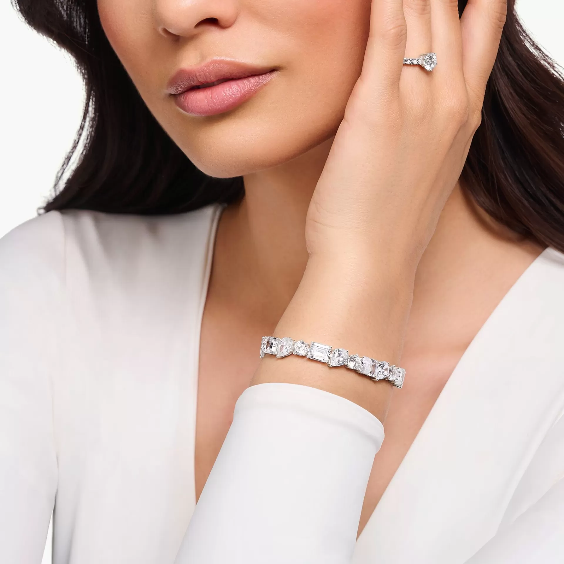 THOMAS SABO Armband | Återvunnet 925 silver<GLAMOUR&OUML;ST TENNISARMBAND I SILVER MED 20 VITA ZIRKONIASTENAR silverfargad, vit