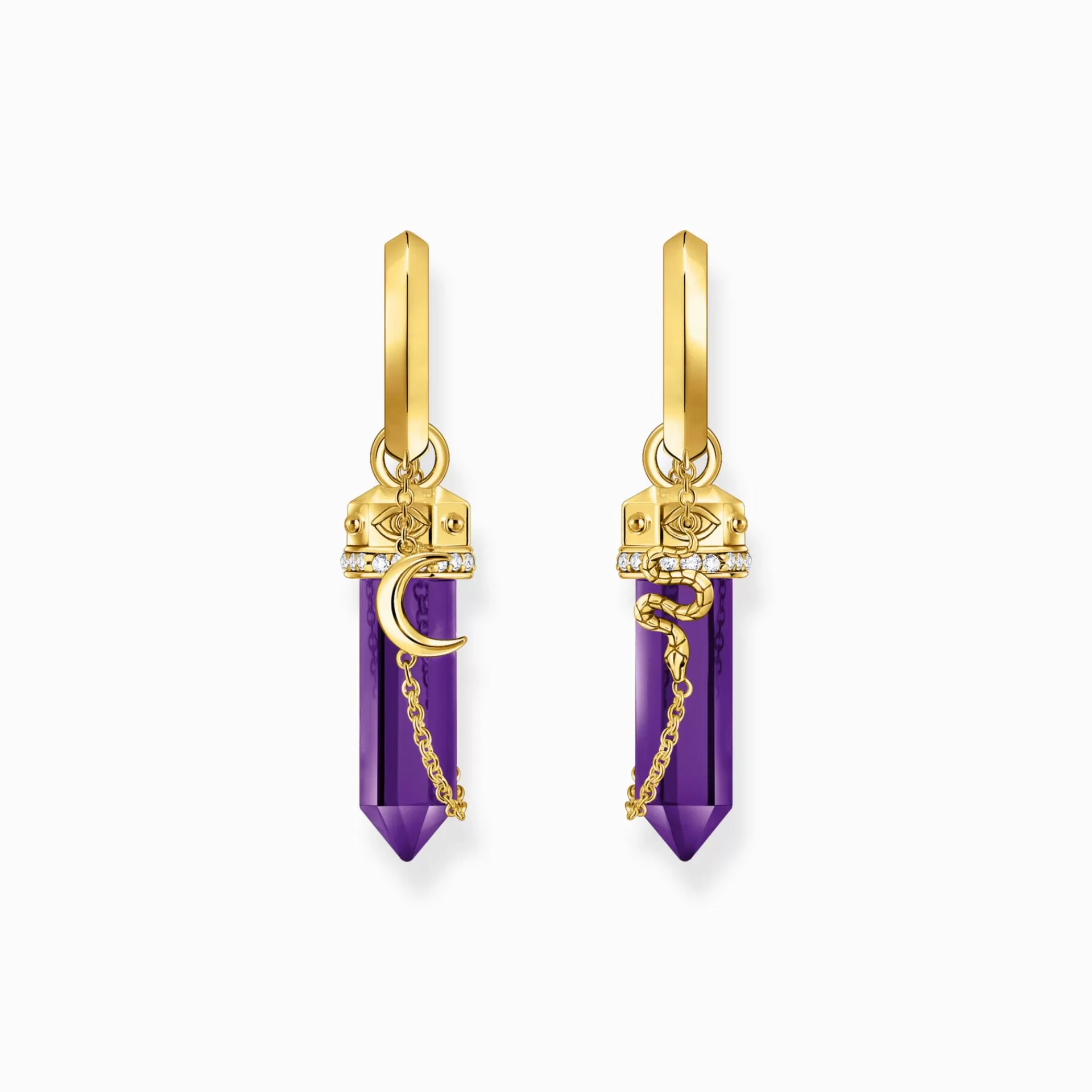 THOMAS SABO Creoler | 18K plätering<GULDPL&AUML;TERADE CREOLER MED H&AUML;NGEN AV IMITERAD AMETIST gult guldfargad, violett, vit