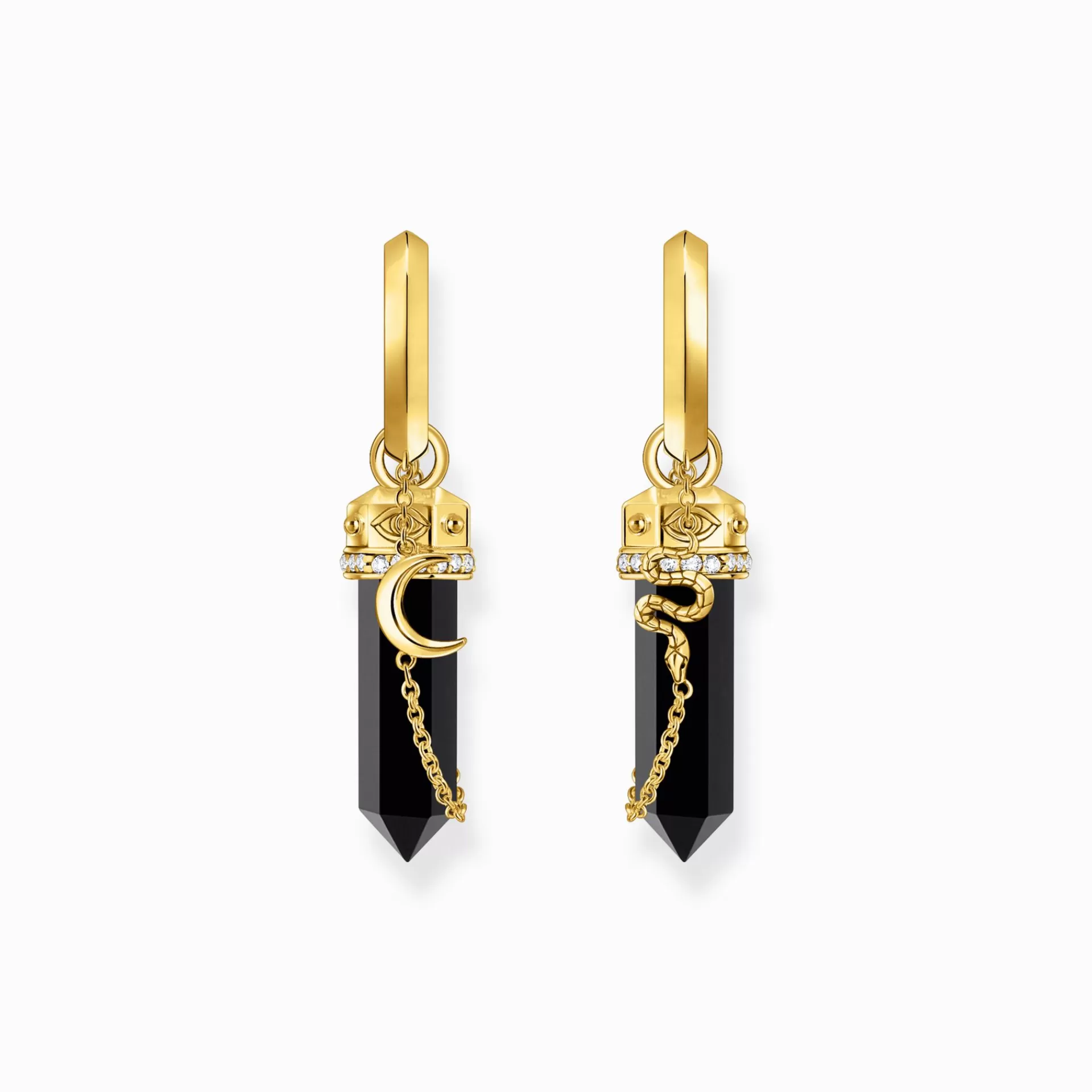 THOMAS SABO Creoler | 18K plätering<GULDPL&AUML;TERADE CREOLER MED ONYXH&AUML;NGEN OCH KEDJA gult guldfargad, svart, vit