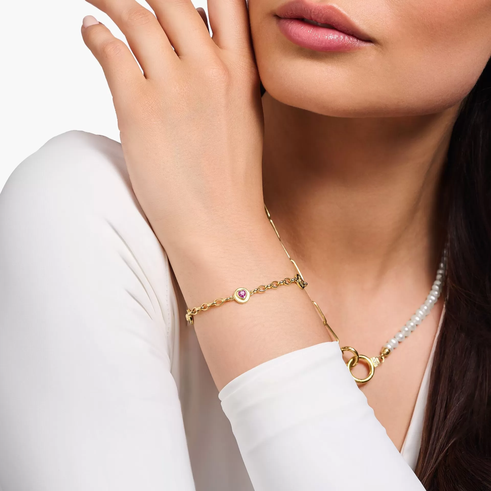 THOMAS SABO Armband | 18K plätering<GULDPL&AUML;TERAT ARMBAND MED M&ARING;NE, &OUML;GA, HJ&AUML;RTA OCH SOL gult guldfargad, vit, rosa, violett, orange, röd