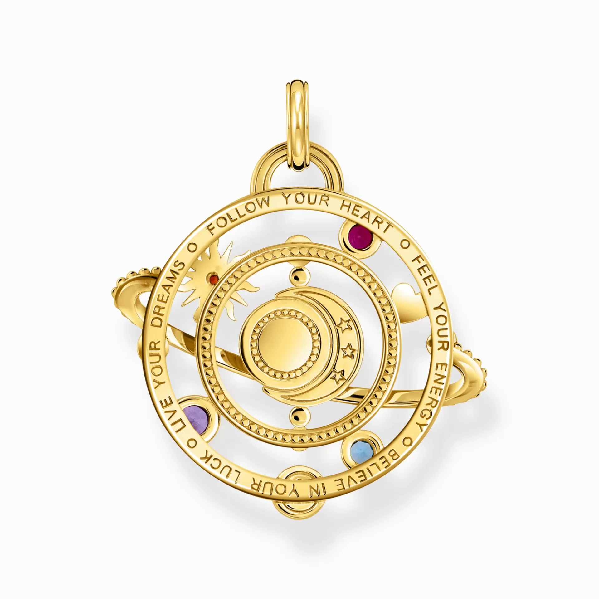 THOMAS SABO Hängsmycken | 18K plätering<GULDPL&AUML;TERAT HALSBANDSH&AUML;NGE MED PLANETRING BESATT MED F&AUML;RGADE STENAR gult guldfargad, vit, rosa, violett, orange, röd, blå