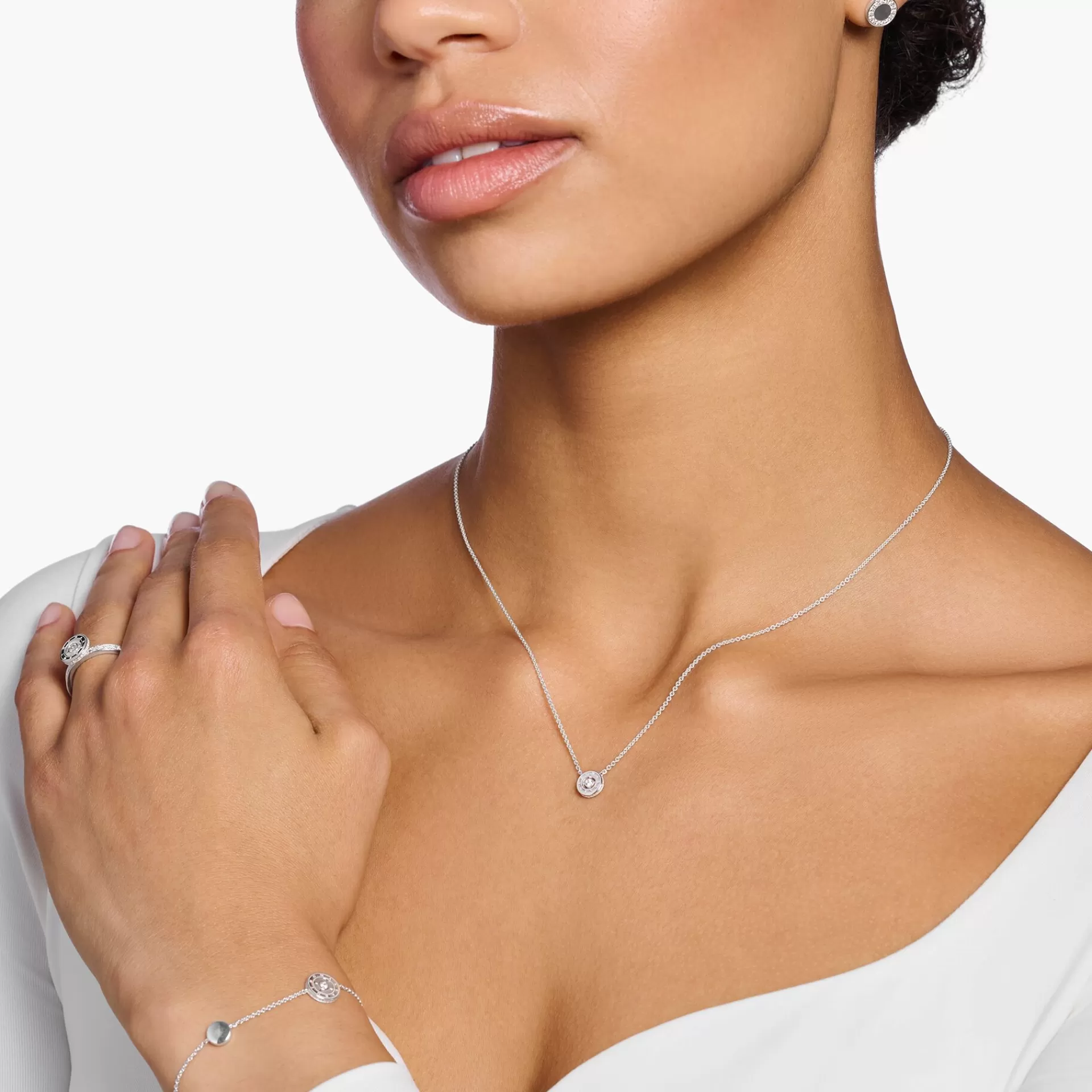 THOMAS SABO Halsband | Återvunnet 925 silver<HALSBAND CIRKEL MED VIT STEN SILVER silverfargad, vit