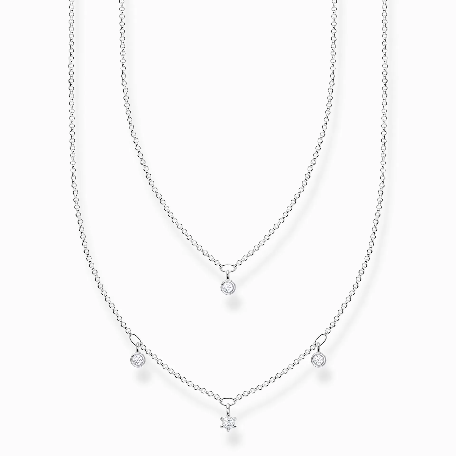 THOMAS SABO Halsband | Återvunnet 925 silver<HALSBAND DUBBELT SILVER MED VITA STENAR silverfargad, vit