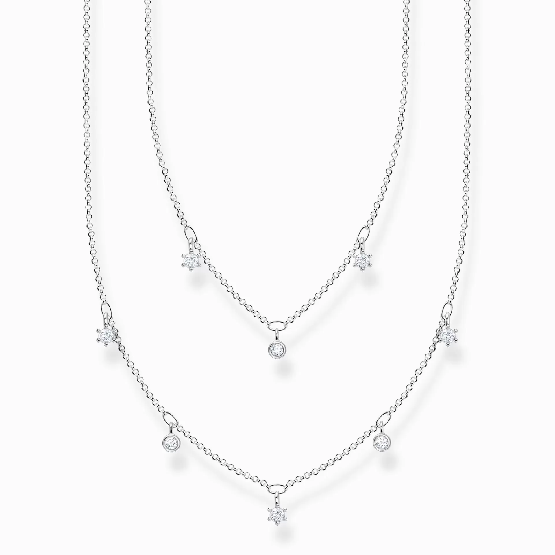 THOMAS SABO Halsband | Återvunnet 925 silver<HALSBAND DUBBELT SILVER MED VITA STENAR silverfargad, vit