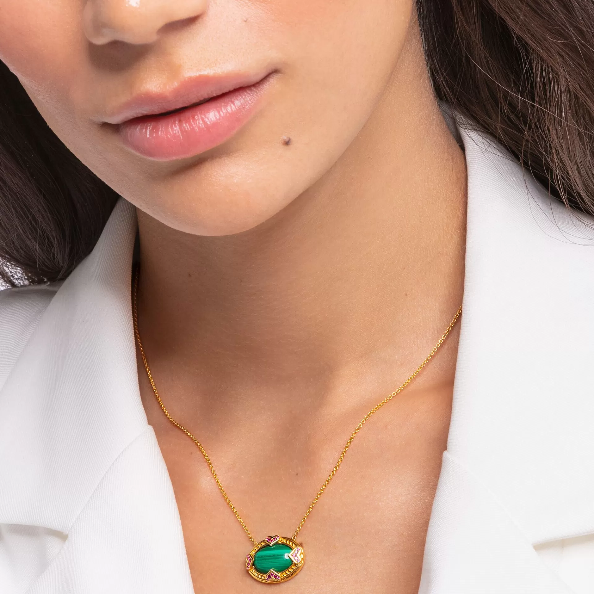 THOMAS SABO Halsband | 18K plätering<HALSBAND GR&OUML;N STEN GULD grön, gult guldfargad, röd