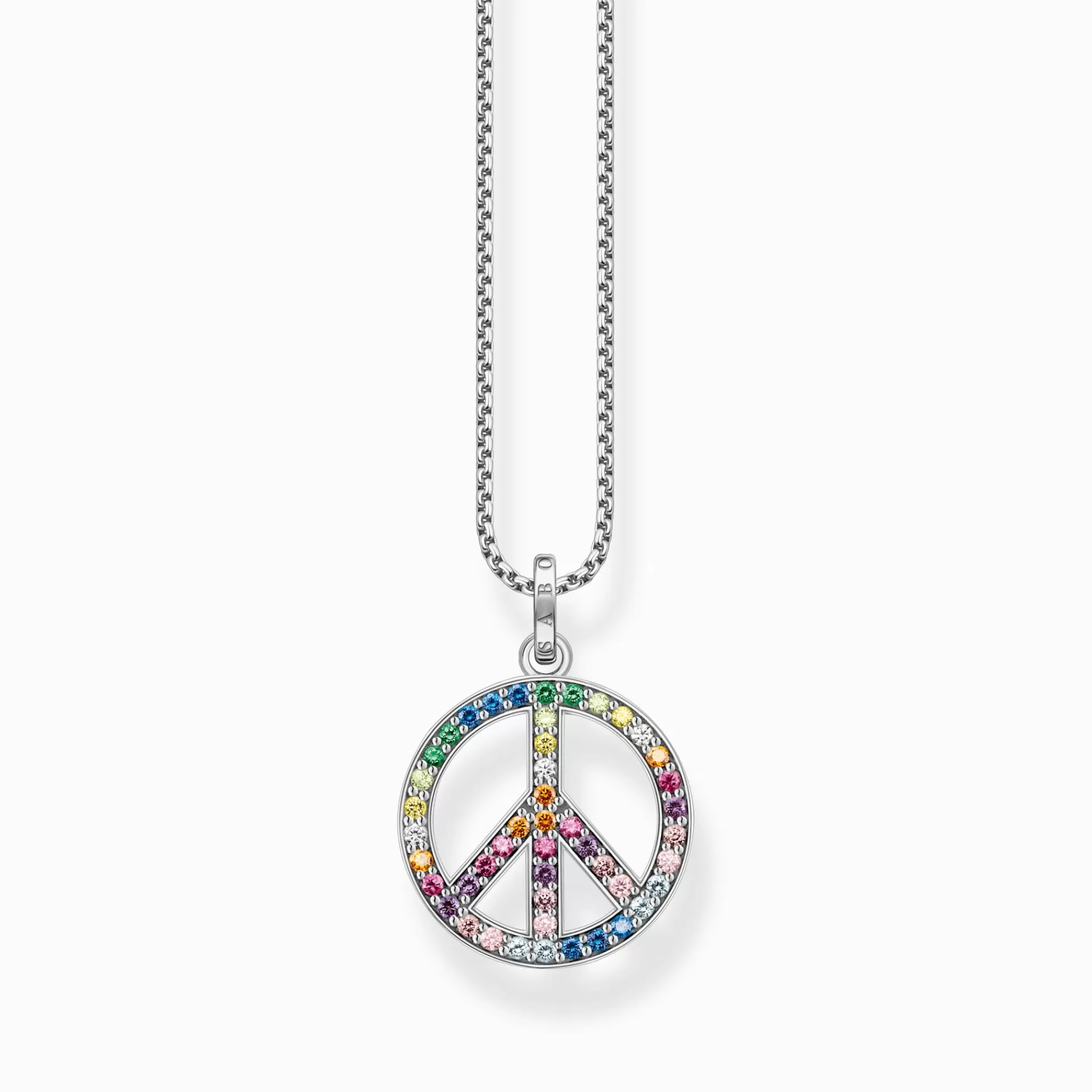 THOMAS SABO Halsband | Återvunnet 925 silver<HALSBAND I SV&AUML;RTAT SILVER SAMT FREDSTECKENSH&AUML;NGE MED F&AUML;RGGLADA STENAR silverfargad, ljusblå, blå, grön, guld, brun, orange, röd, violett, rosa