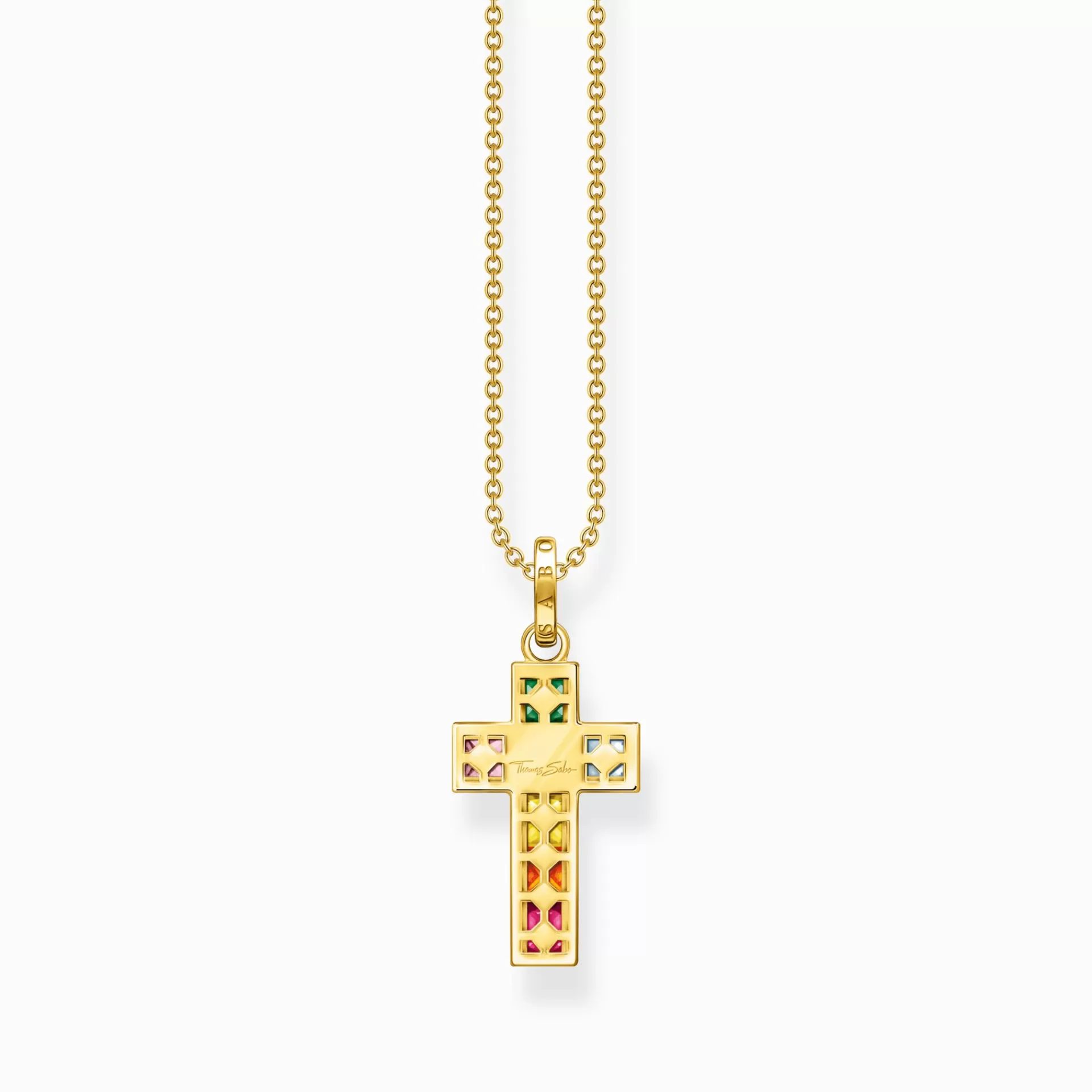 THOMAS SABO Halsband | Gåvor till henne<HALSBAND KORS MED F&AUML;RGGLAD STENAR GULDPL&AUML;TERAD gult guldfargad, grön, blå, ljusblå, rosa, guld, orange, röd