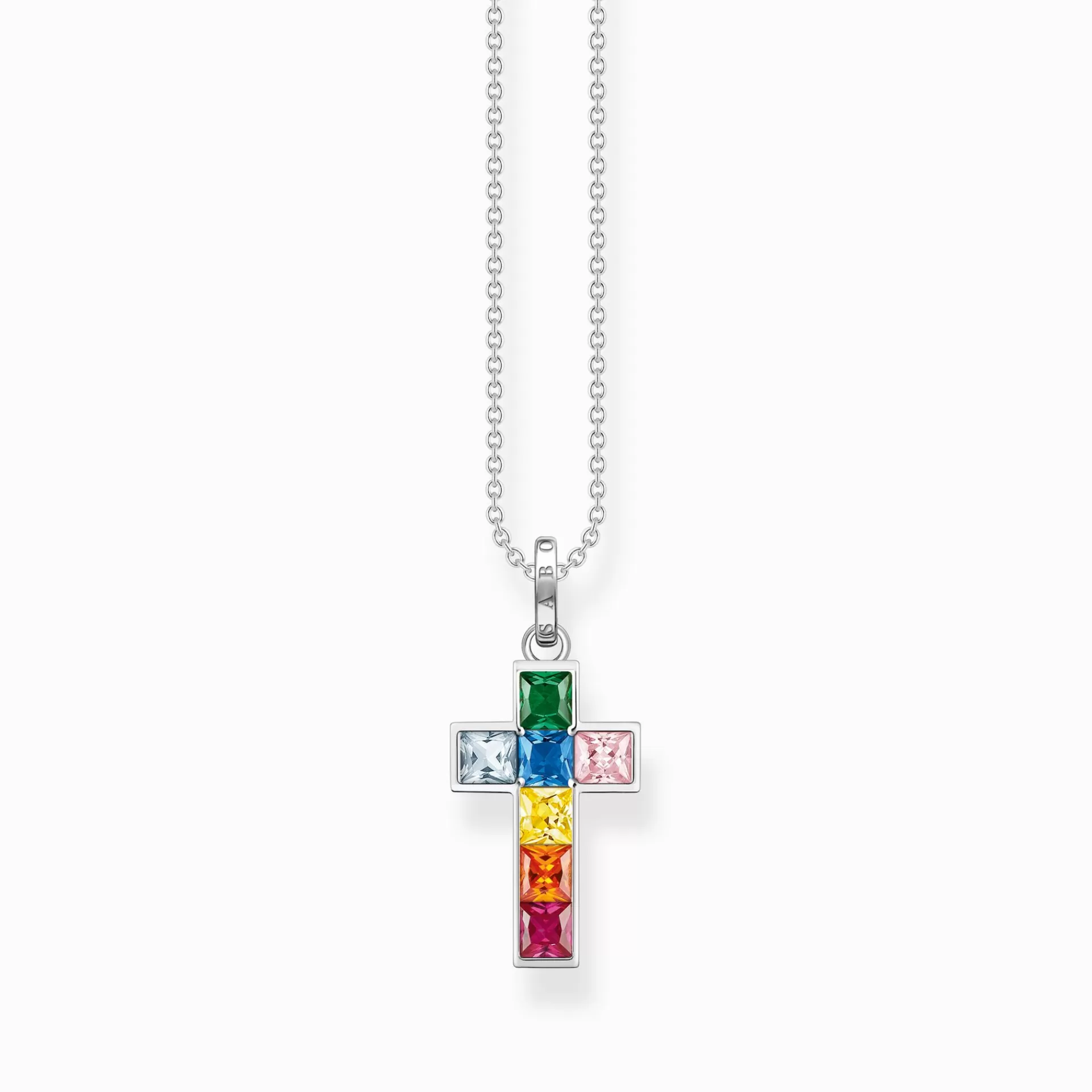 THOMAS SABO Halsband | Återvunnet 925 silver<HALSBAND KORS MED F&AUML;RGGLAD STENAR SILVER silverfargad, grön, blå, ljusblå, rosa, guld, orange, röd