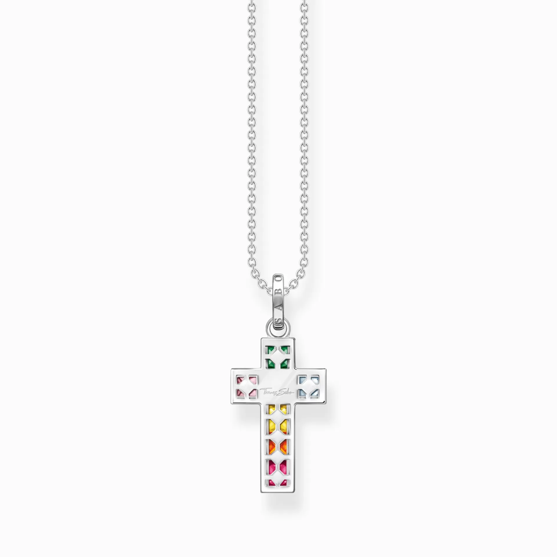 THOMAS SABO Halsband | Återvunnet 925 silver<HALSBAND KORS MED F&AUML;RGGLAD STENAR SILVER silverfargad, grön, blå, ljusblå, rosa, guld, orange, röd
