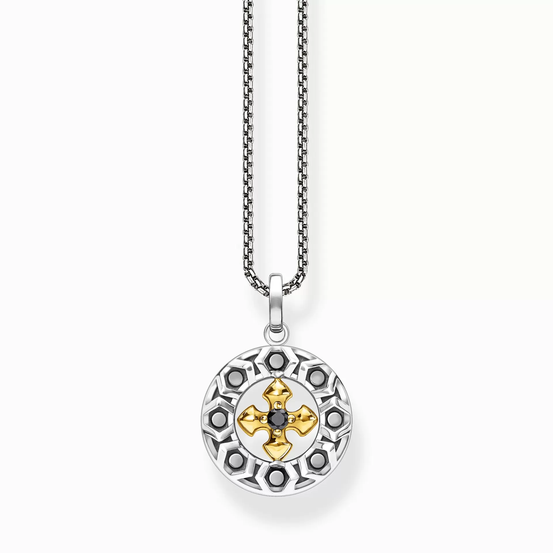 THOMAS SABO Halsband | Återvunnet 925 silver<HALSBAND KORS SVARTA STENAR GULD gult guldfargad, svart, silverfargad