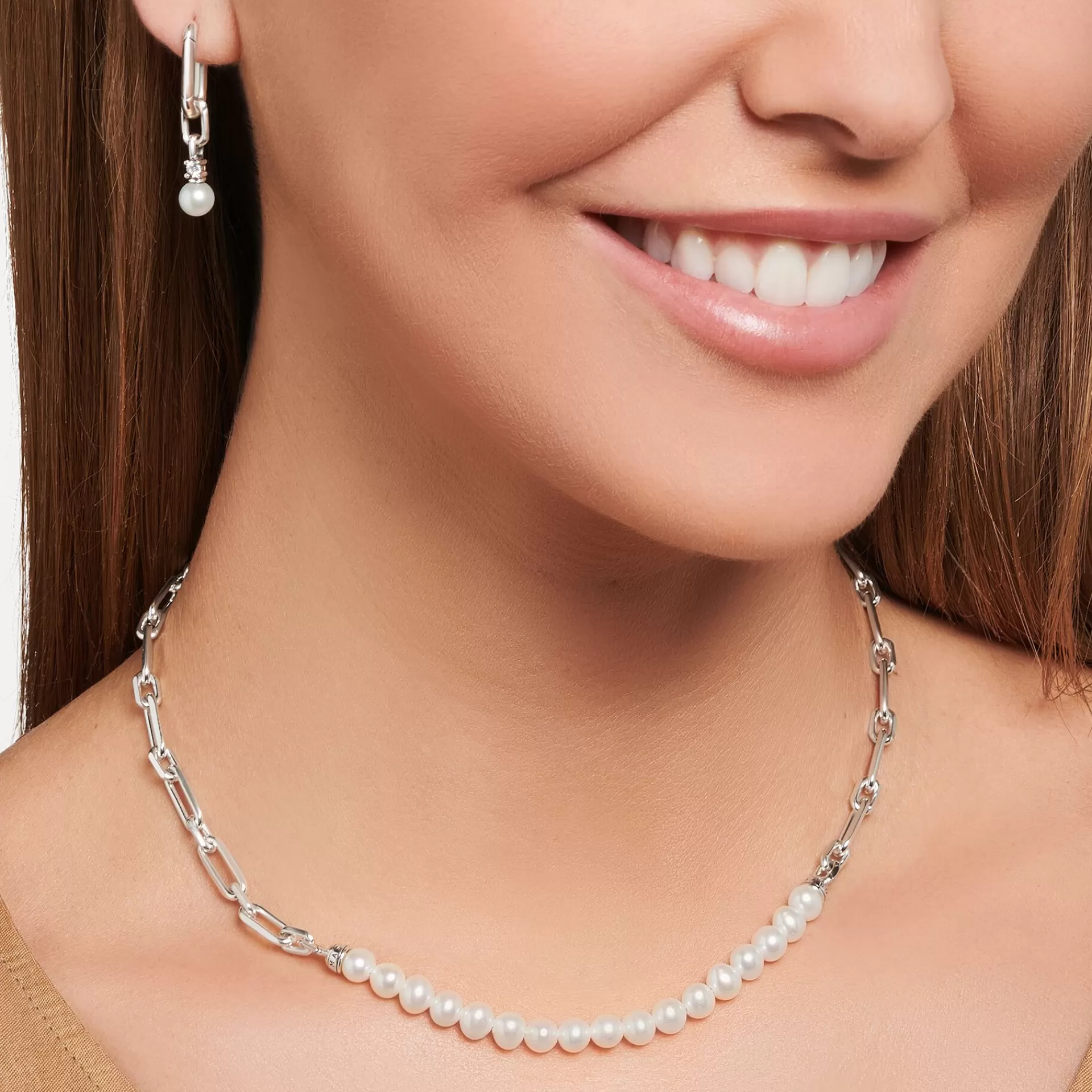 THOMAS SABO Halsband | Återvunnet 925 silver<HALSBAND L&AUML;NKAR OCH P&AUML;RLOR SILVER silverfargad, vit