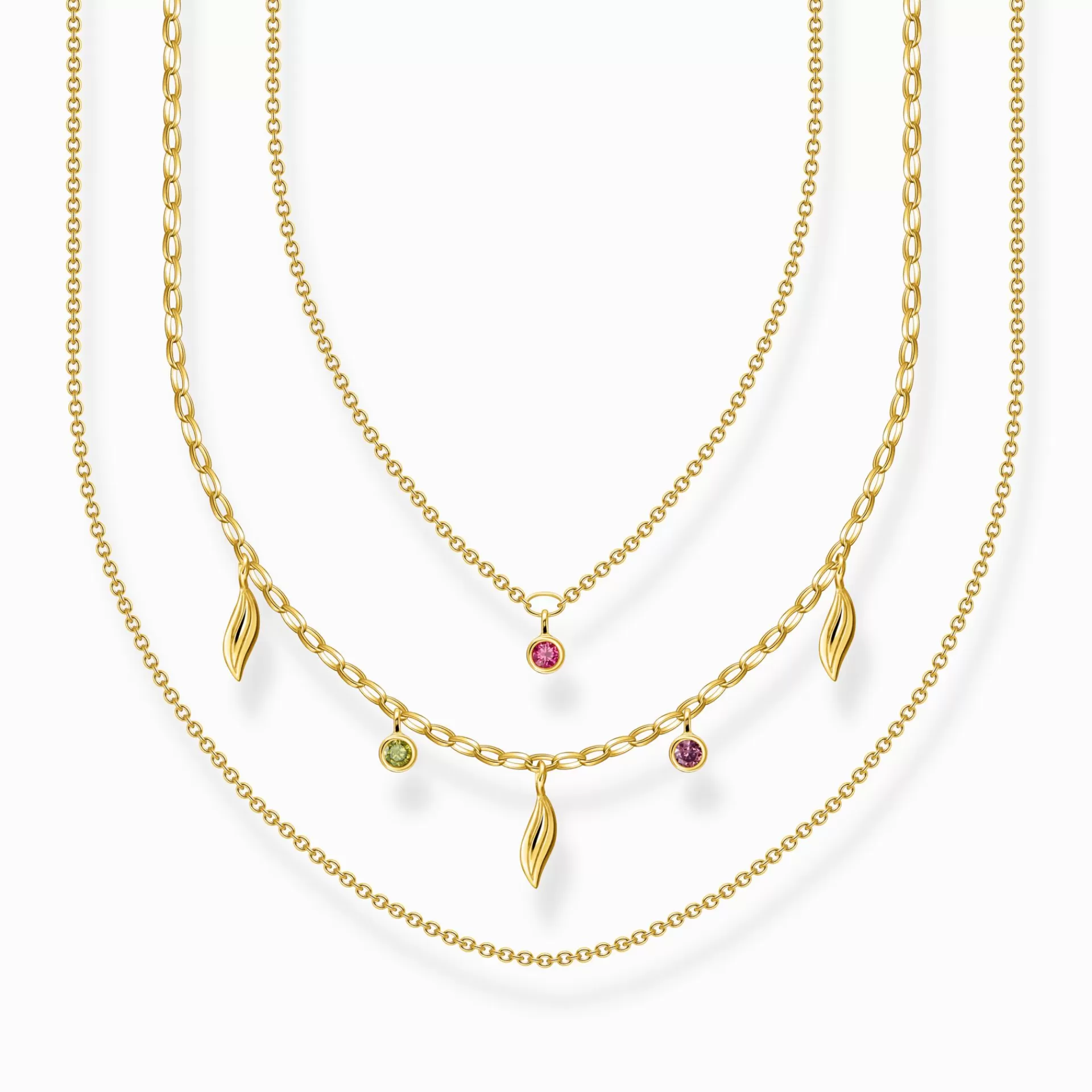 THOMAS SABO Halsband | Upp till SEK 3.000<HALSBAND LAYERING BLAD GULD gult guldfargad, röd, grön, violett