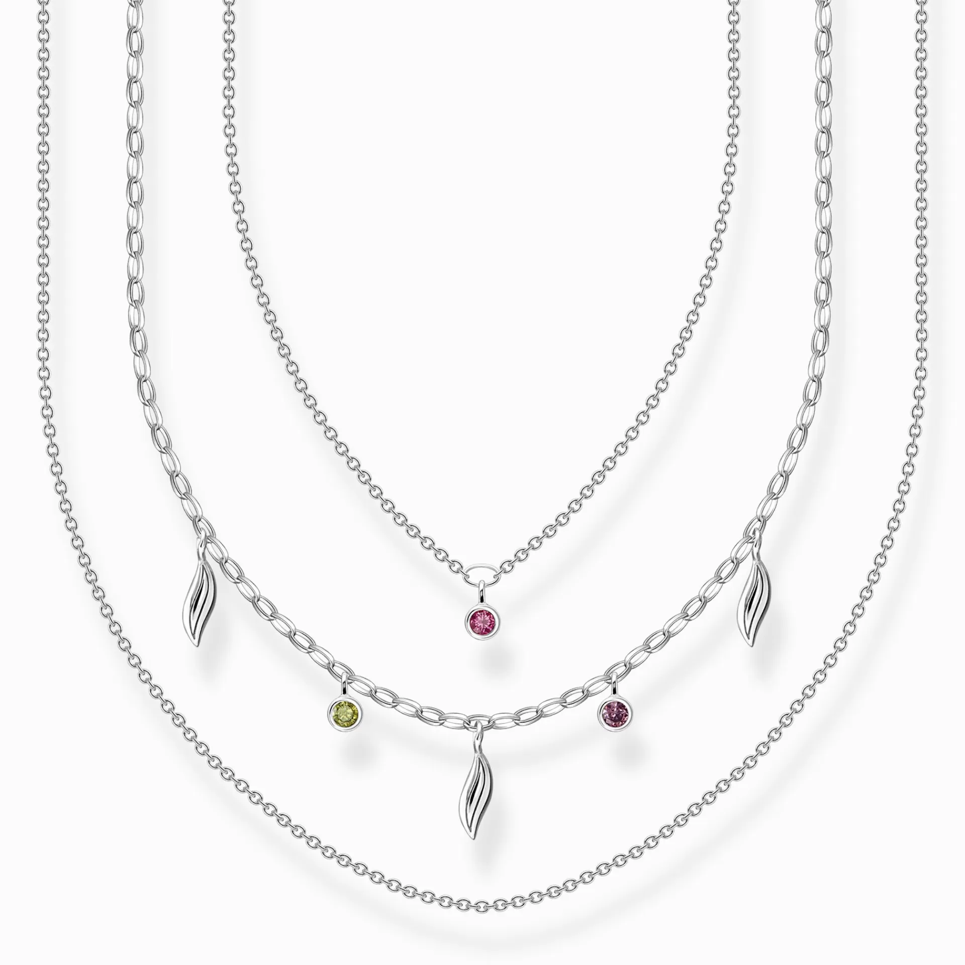 THOMAS SABO Halsband<HALSBAND LAYERING BLAD SILVER silverfargad, röd, grön, violett