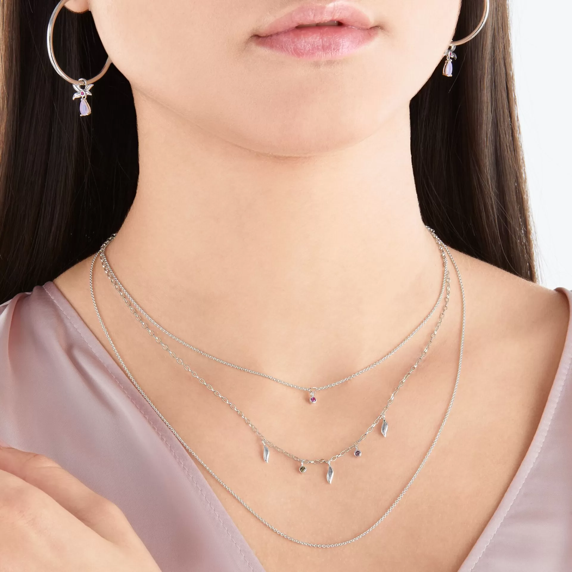 THOMAS SABO Halsband<HALSBAND LAYERING BLAD SILVER silverfargad, röd, grön, violett