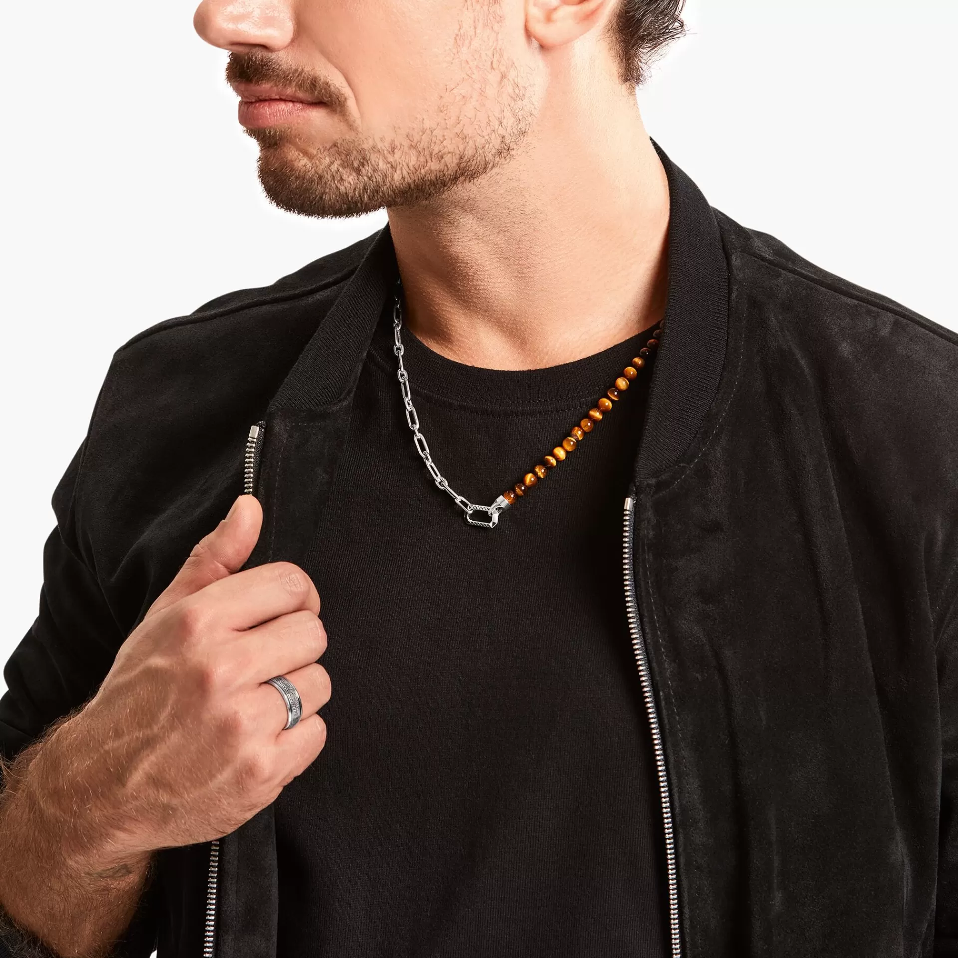 THOMAS SABO Halsband | Återvunnet 925 silver<HALSBAND MED BRUNA P&AUML;RLOR, SV&AUML;RTAT SILVER silverfargad, brun