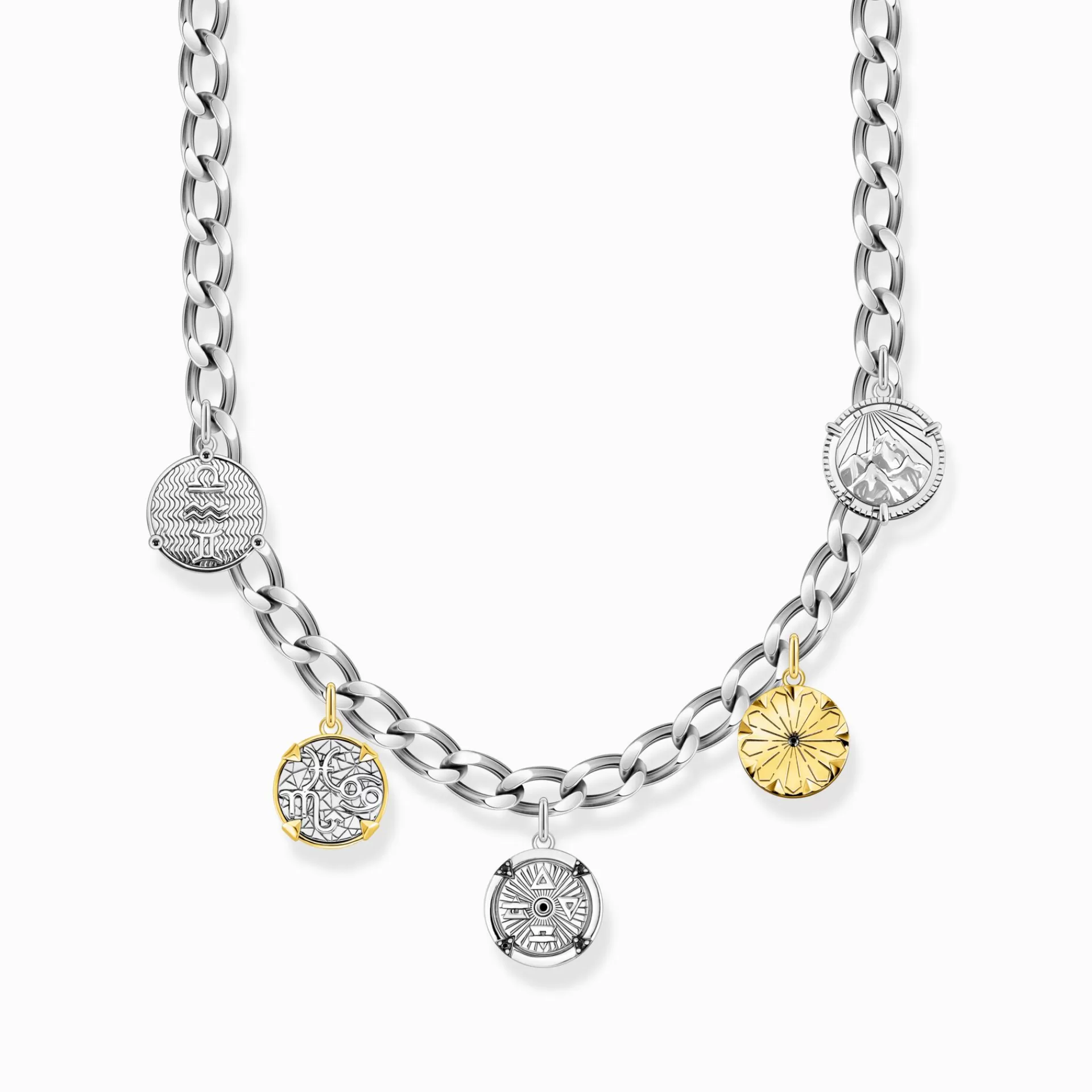 THOMAS SABO Halsband | Återvunnet 925 silver<HALSBAND MED H&AUML;NGSMYCKEA ELEMENTS OF NATURE SILVER silverfargad, gult guldfargad, svart, vit