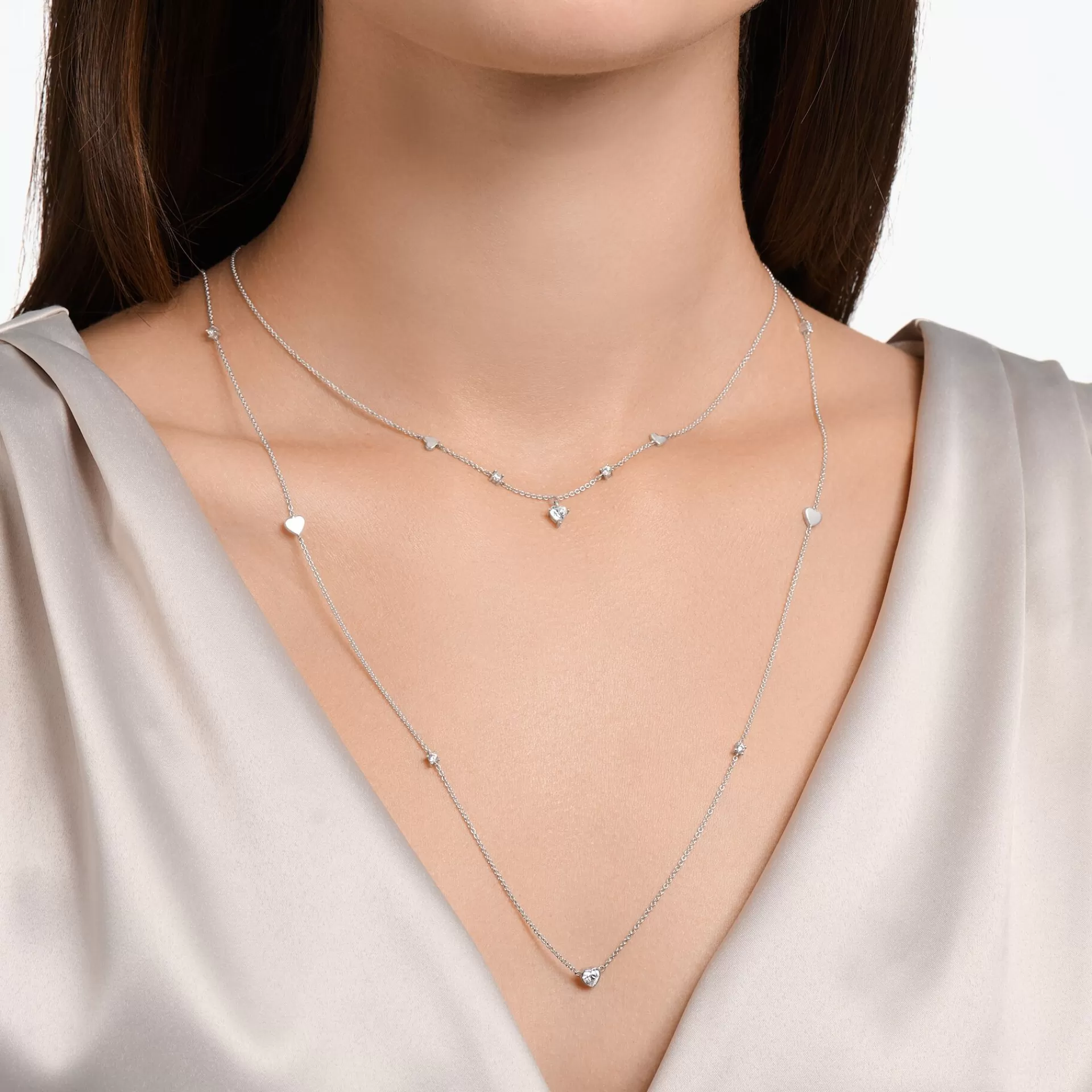 THOMAS SABO Halsband | Återvunnet 925 silver<HALSBAND MED HJ&AUML;RTAN OCH VITA STENAR SILVER silverfargad, vit
