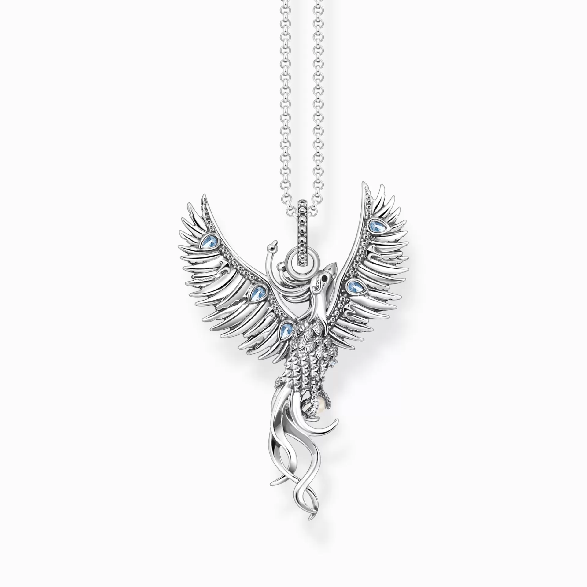 THOMAS SABO Halsband | Återvunnet 925 silver<HALSBAND MED LITET FENIX-H&AUML;NGE I SILVER MED STENAR silverfargad, vit, blå, svart
