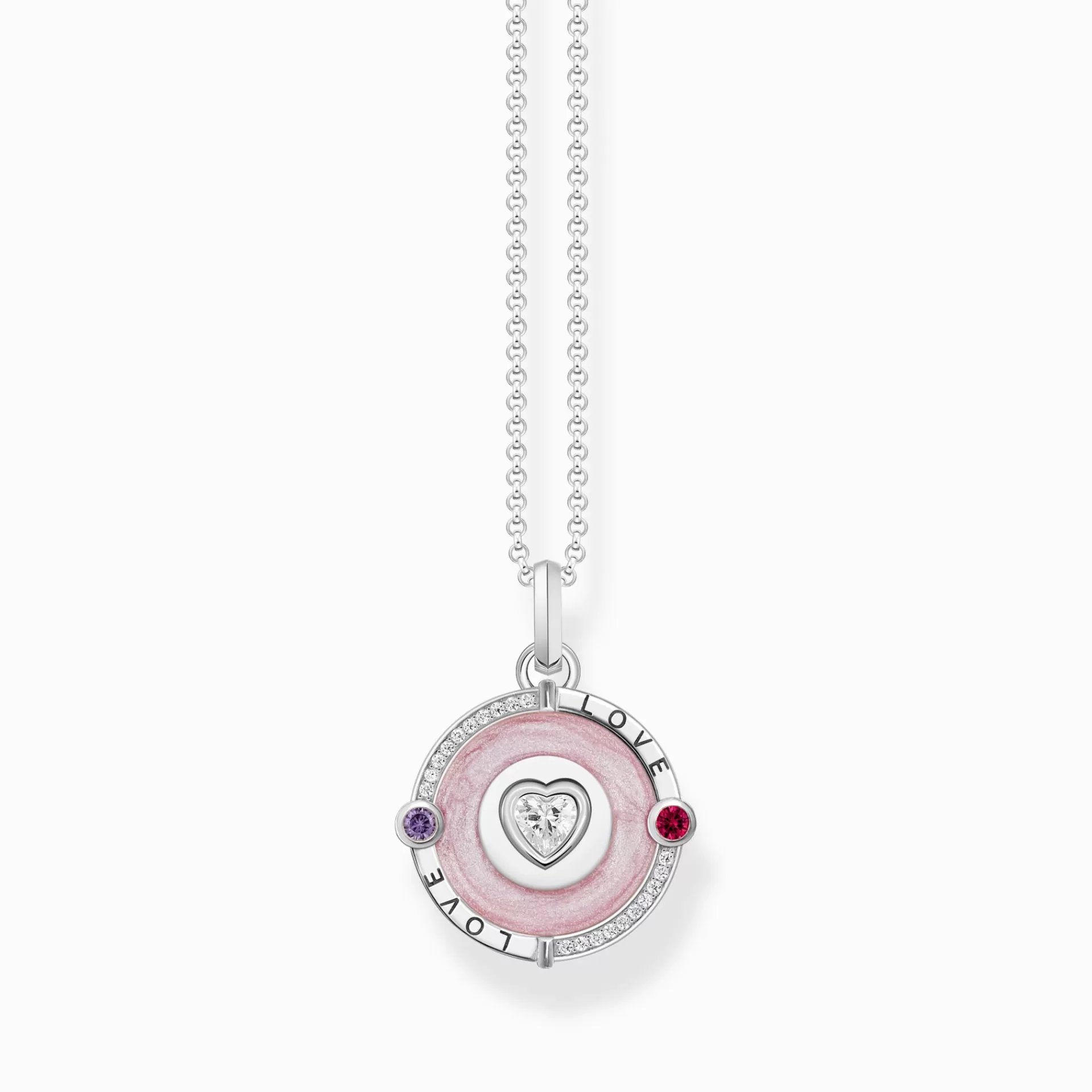 THOMAS SABO Halsband | Återvunnet 925 silver<HALSBAND MED ROSA H&AUML;NGSMYCKE OCH HJ&AUML;RTFORMAD STEN - SILVER silverfargad, vit, violett, röd, rosa