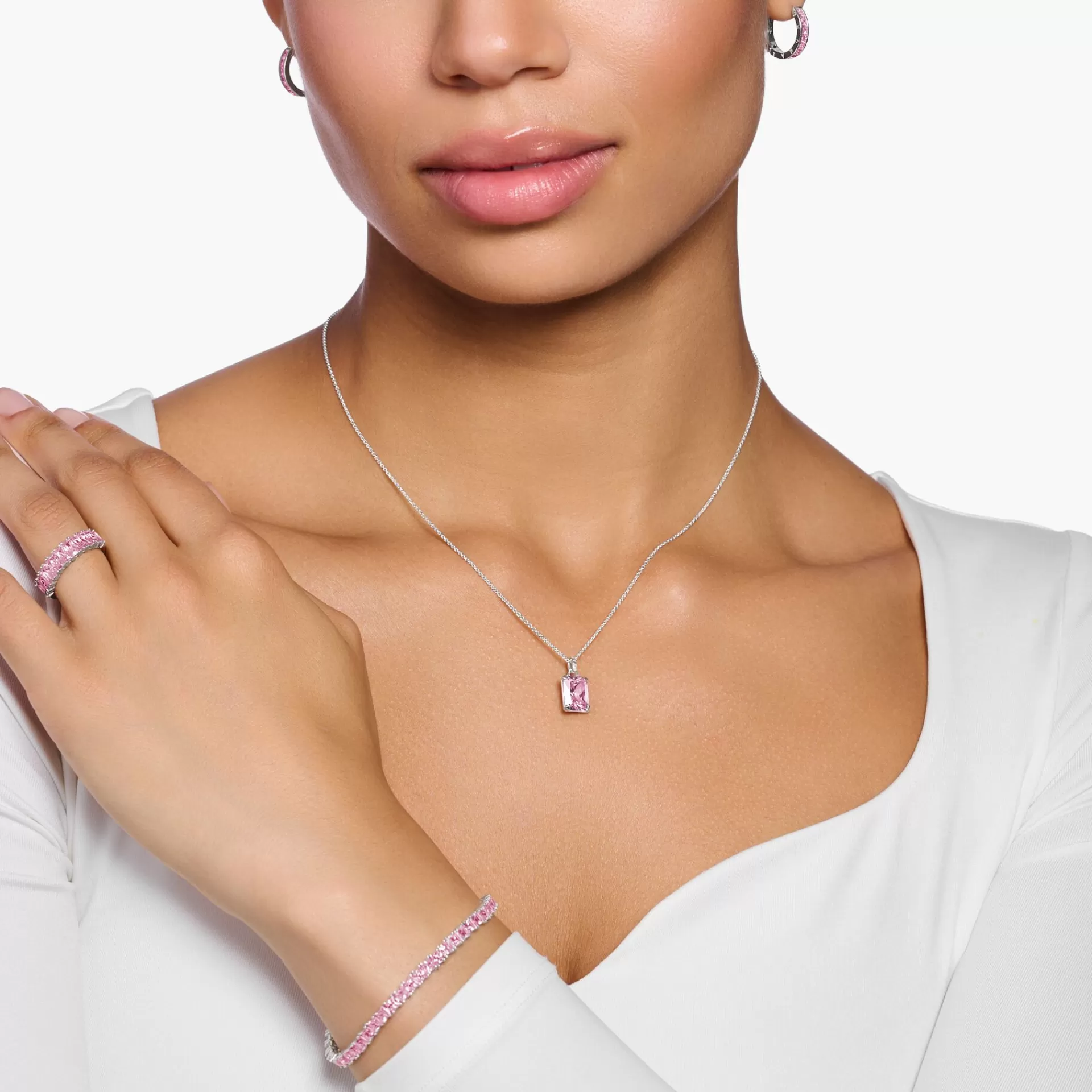 THOMAS SABO Halsband | Återvunnet 925 silver<HALSBAND MED ROSA STEN SILVER silverfargad, rosa