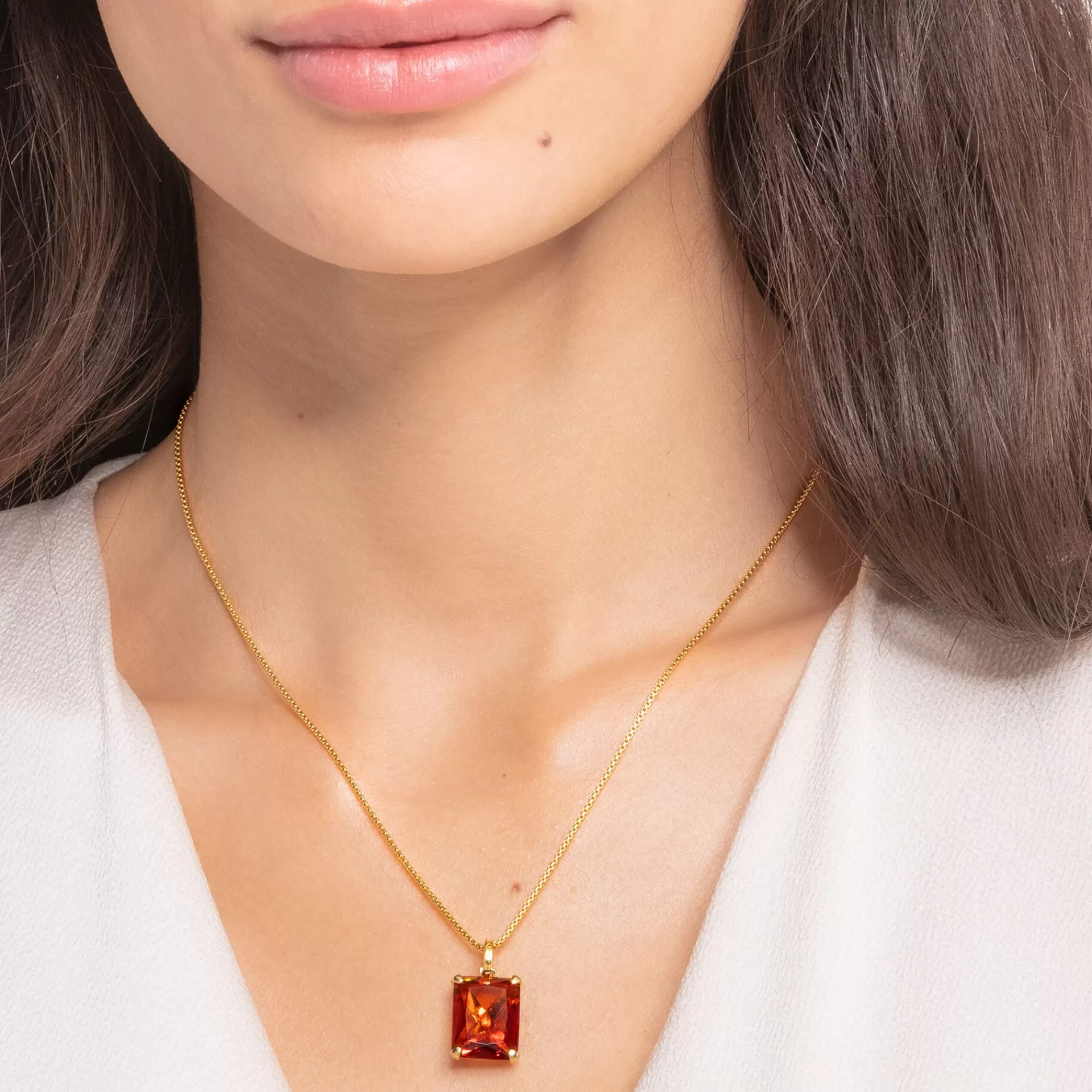 THOMAS SABO Halsband | 18K plätering<HALSBAND MED STOR STEN ORANGE GULDPL&AUML;TERAD gult guldfargad, orange