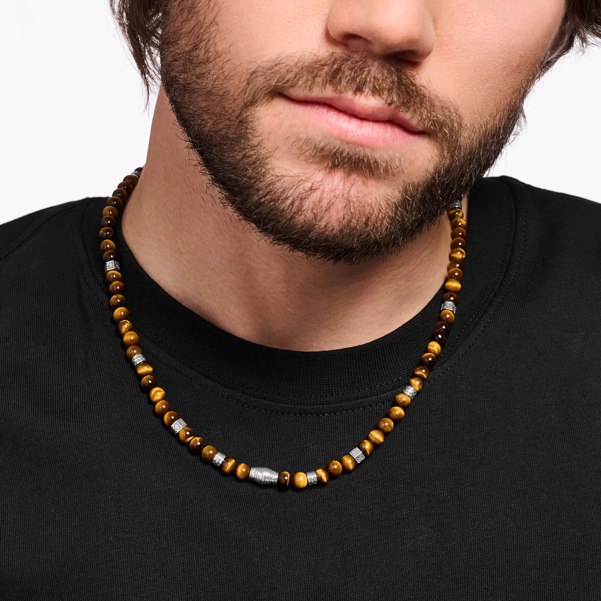 THOMAS SABO Halsband | Återvunnet 925 silver<HALSBAND MED TIGER&OUML;GA BEADS SILVER silverfargad, brun