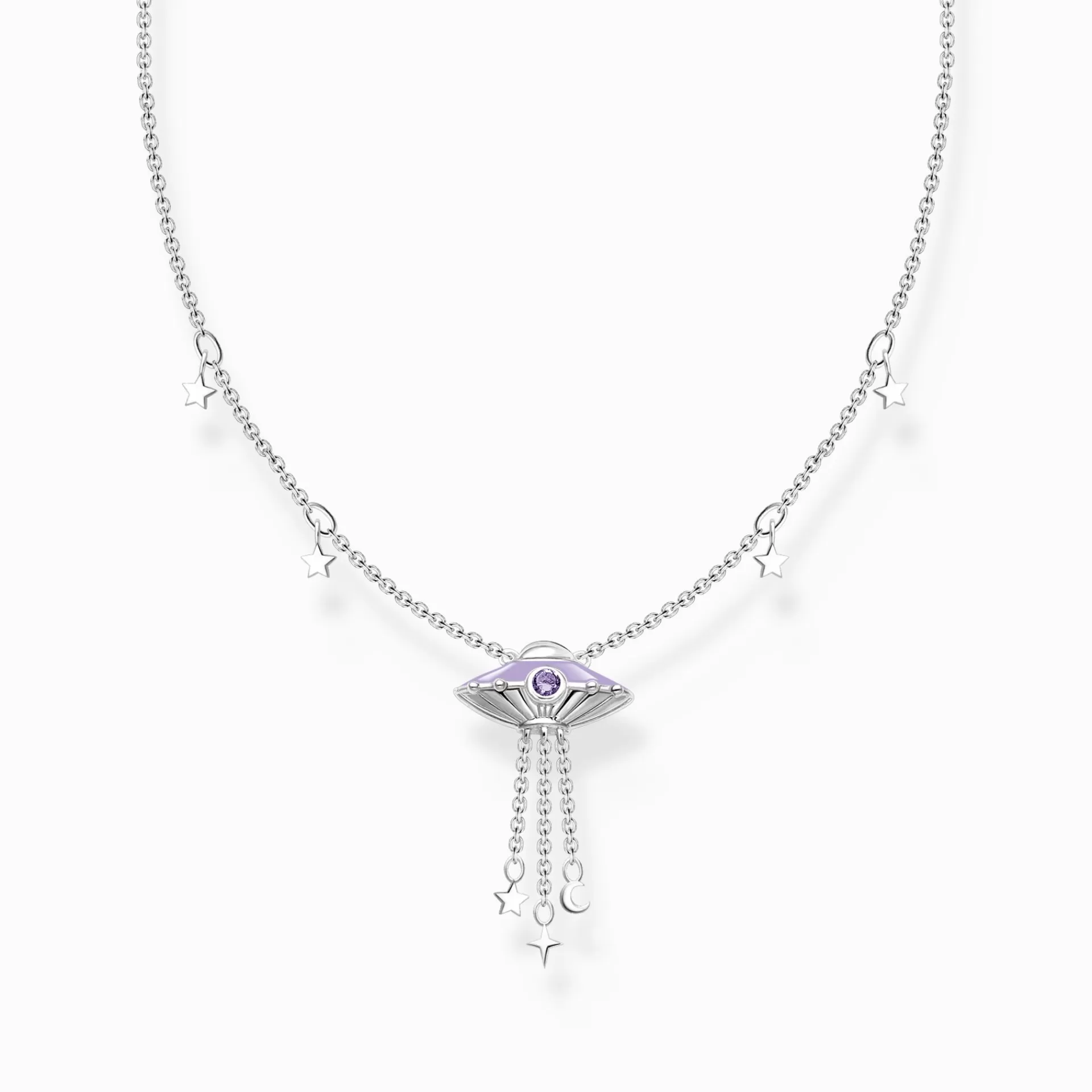 THOMAS SABO Halsband | Glow in the Dark<HALSBAND MED UFO OCH STJ&AUML;RNH&AUML;NGEN SILVER silverfargad, violett