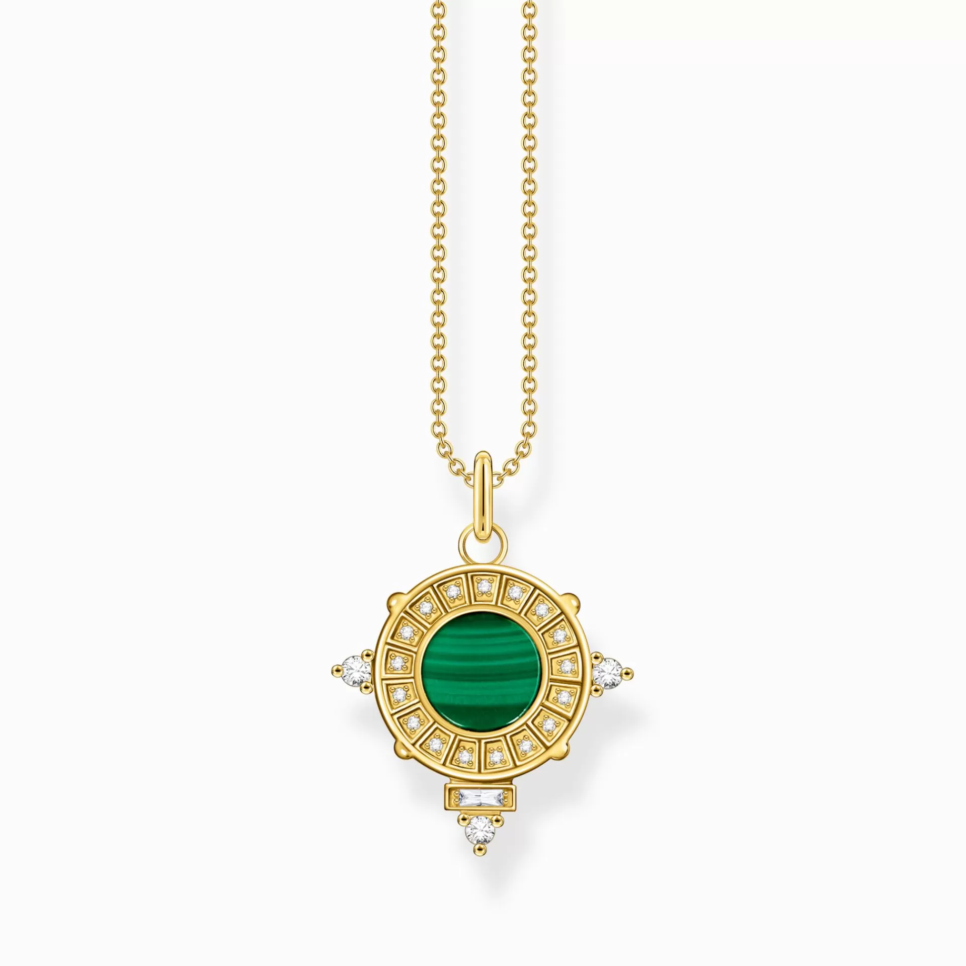 THOMAS SABO Halsband<HALSBAND ORM MED GR&OUML;N MALAKIT GULDPL&AUML;TERAD gult guldfargad, grön, vit, svart