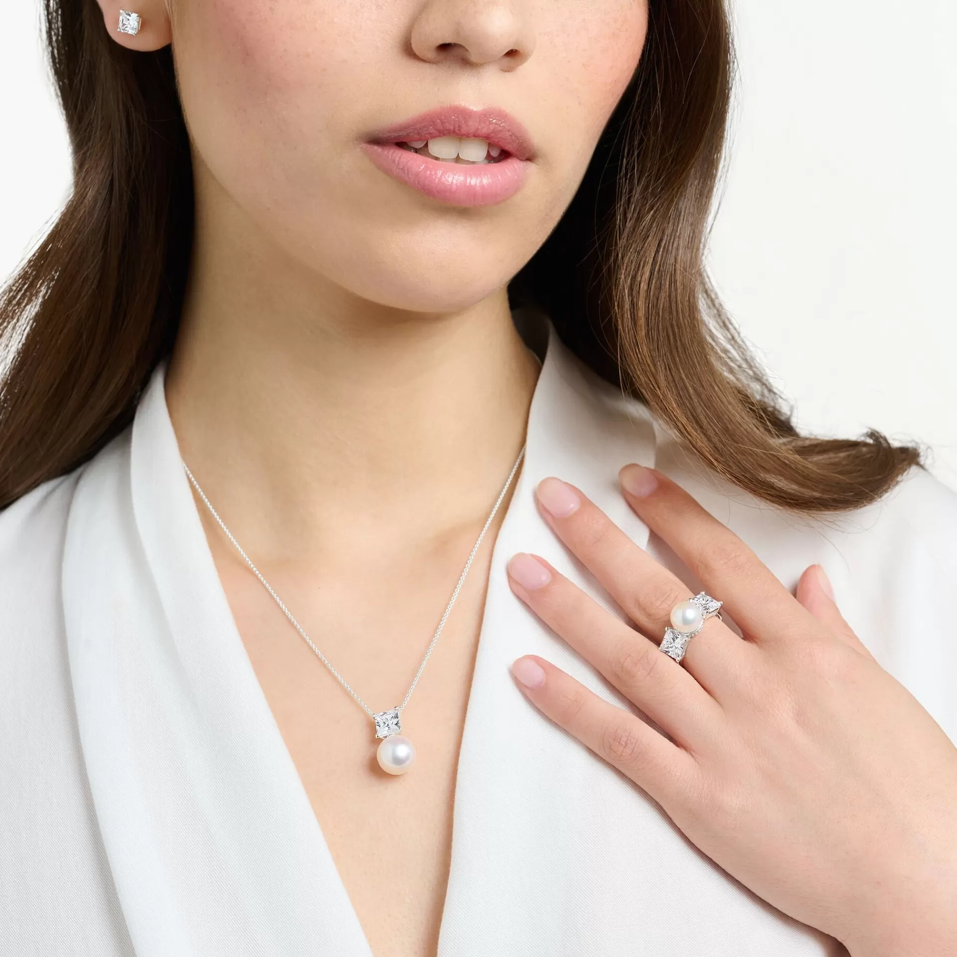 THOMAS SABO Halsband | Återvunnet 925 silver<HALSBAND P&AUML;RLA MED VIT STEN SILVER silverfargad, vit