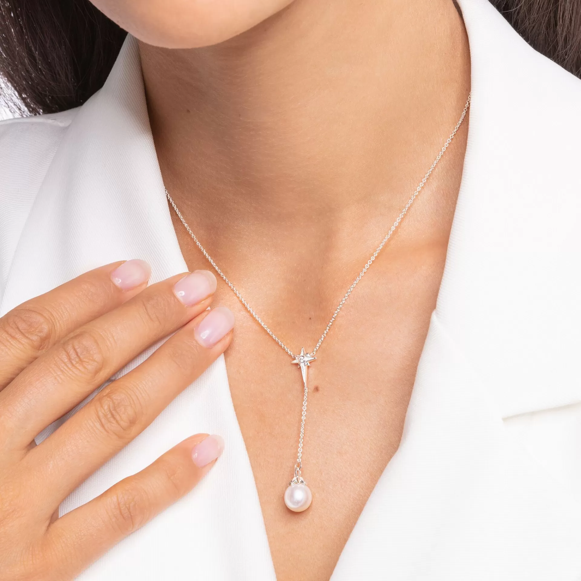 THOMAS SABO Halsband | Återvunnet 925 silver<HALSBAND P&AUML;RLA STJ&AUML;RNA SILVER silverfargad, vit