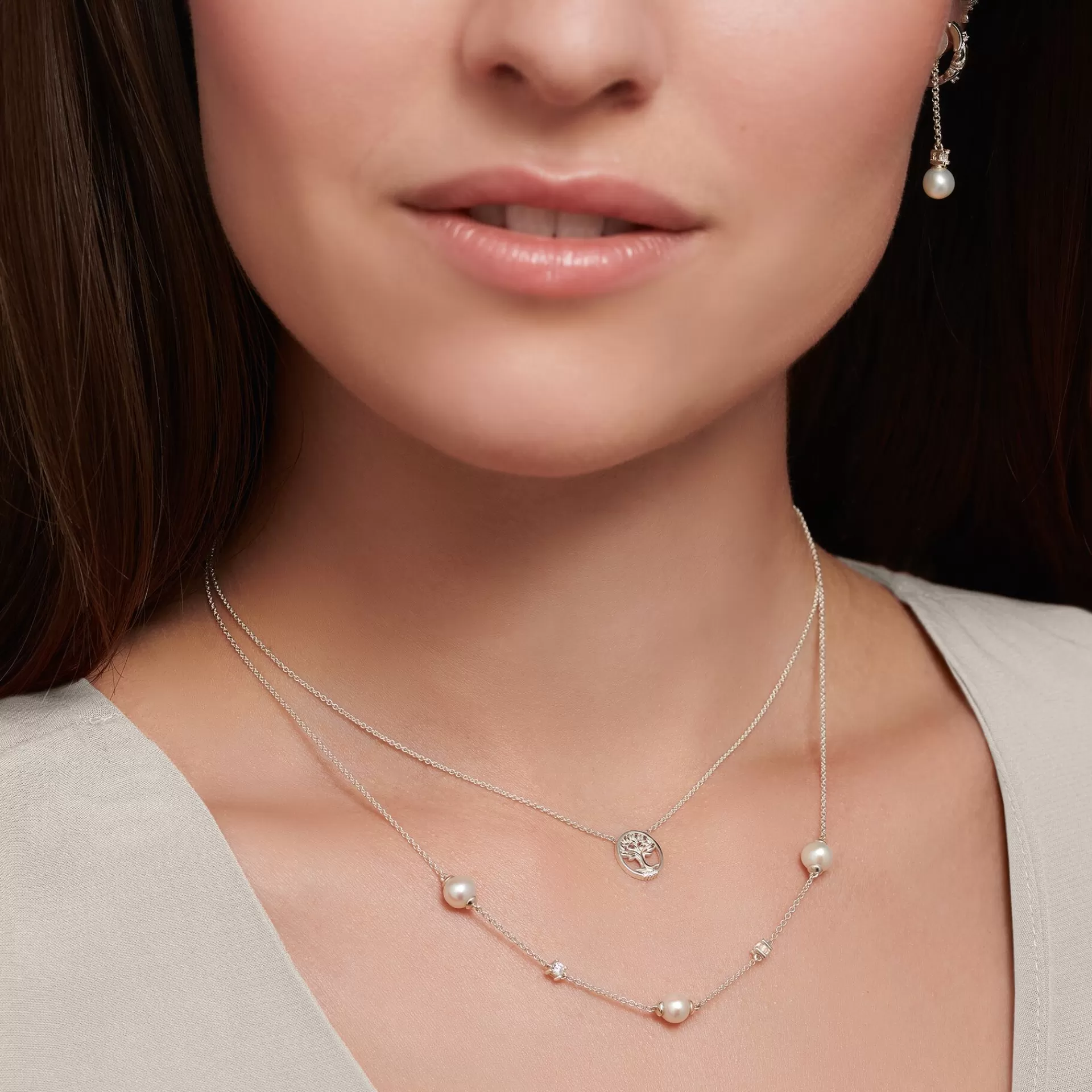 THOMAS SABO Halsband | Återvunnet 925 silver<HALSBAND P&AUML;RLOR MED VITA STENAR SILVER silverfargad, vit