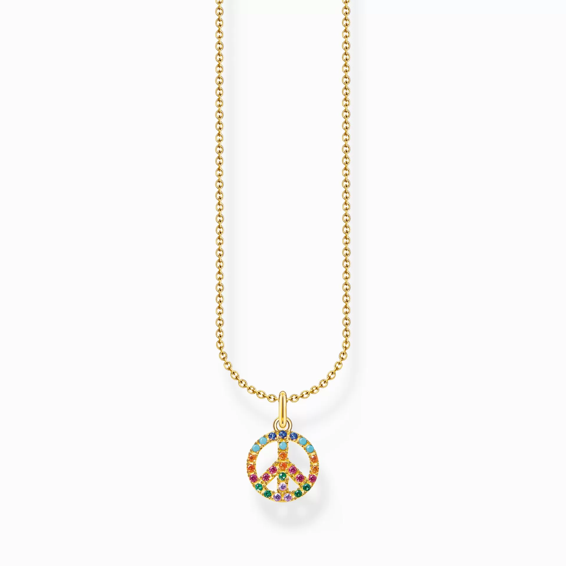 THOMAS SABO Halsband | 18K plätering<HALSBAND PEACE MED STENAR I F&AUML;RG GULD gult guldfargad, blå, orange, röd, violett, turkos, grön