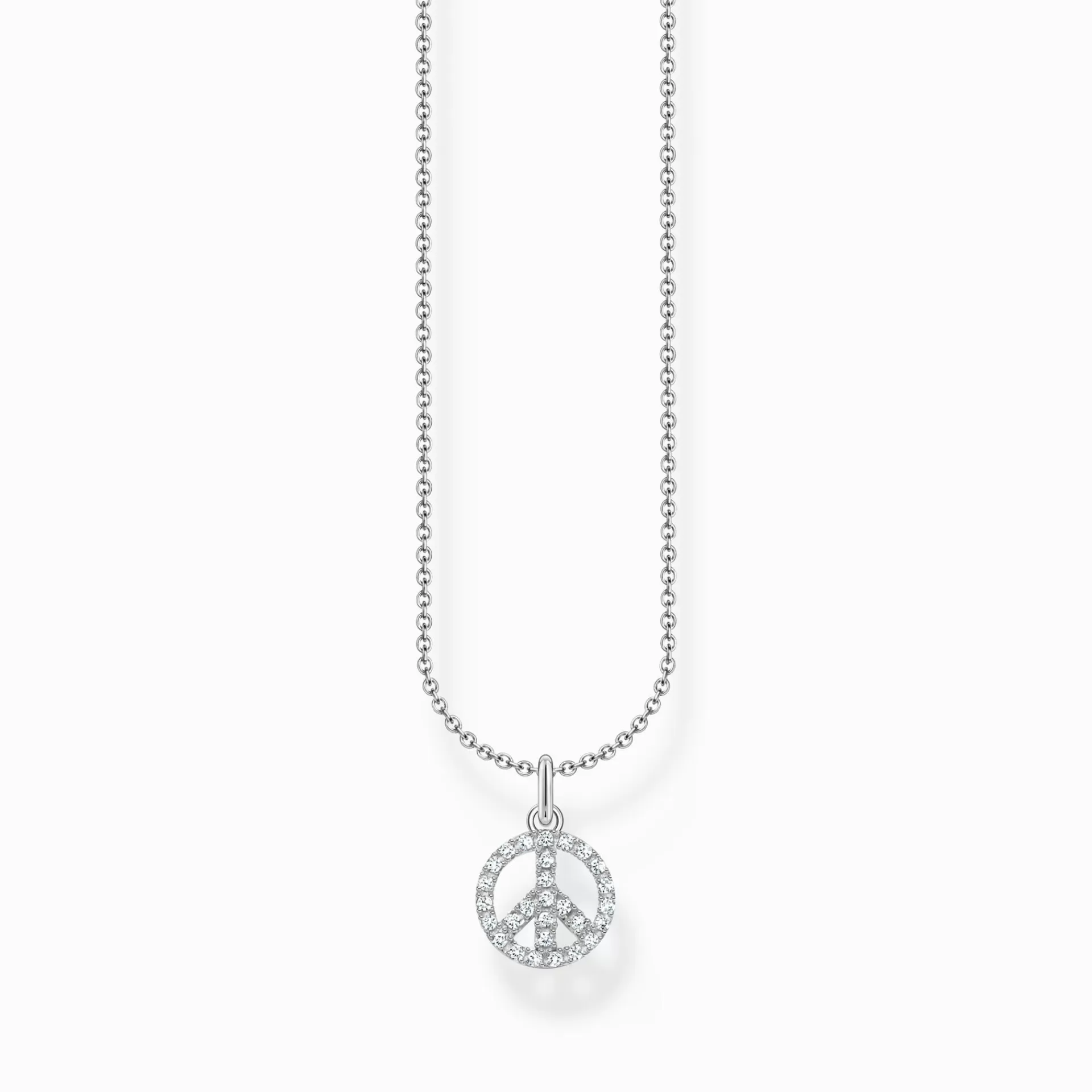 THOMAS SABO Halsband | Återvunnet 925 silver<HALSBAND PEACE MED VITA STENAR SILVER silverfargad, vit