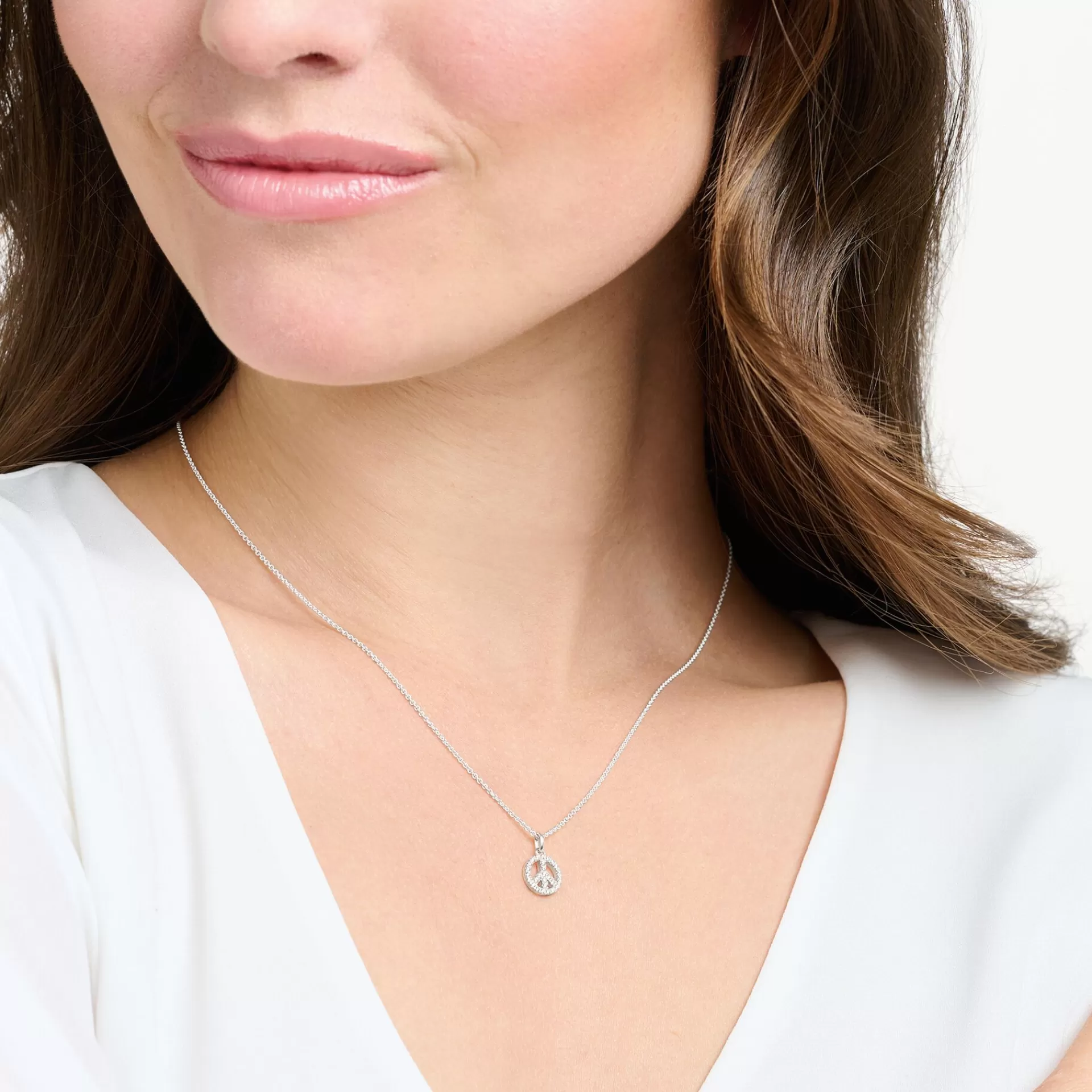 THOMAS SABO Halsband | Återvunnet 925 silver<HALSBAND PEACE MED VITA STENAR SILVER silverfargad, vit