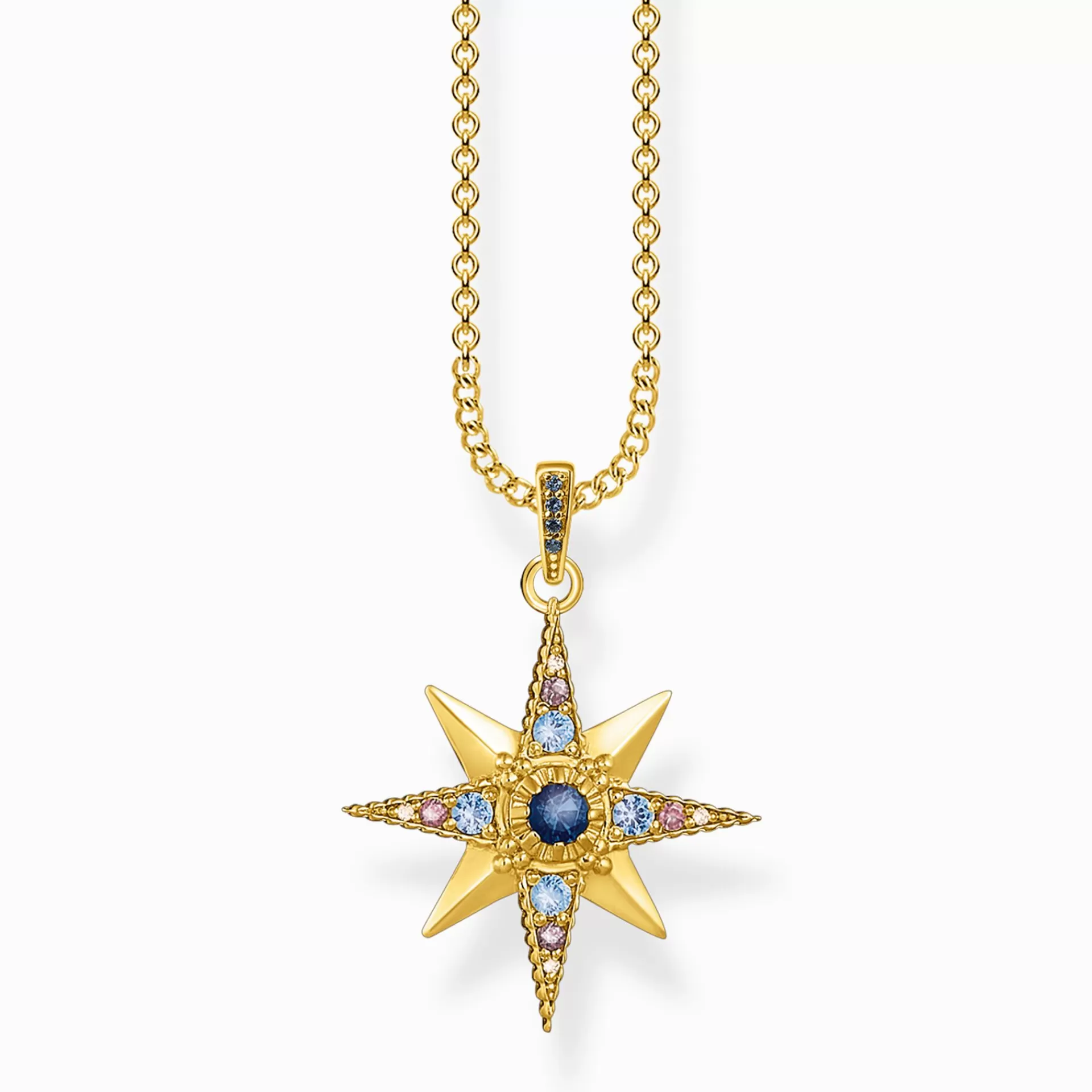 THOMAS SABO Halsband | 18K plätering<HALSBAND ROYALTY STJ&AUML;RNA gult guldfargad, blå, brun, champagnefargad, rosa
