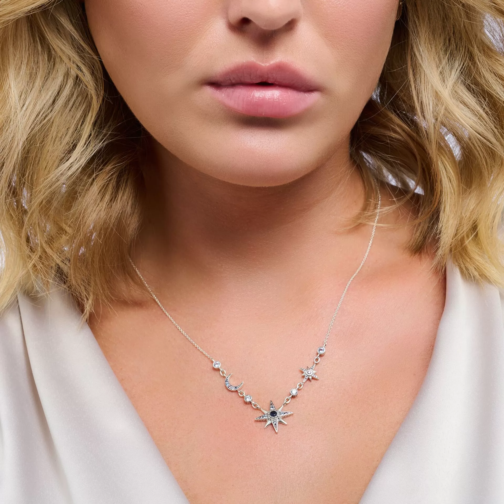 THOMAS SABO Halsband | Återvunnet 925 silver<HALSBAND ROYALTY STJ&AUML;RNA  M&ARING;NE SILVER silverfargad, vit, mörkblå, ljusblå, violett