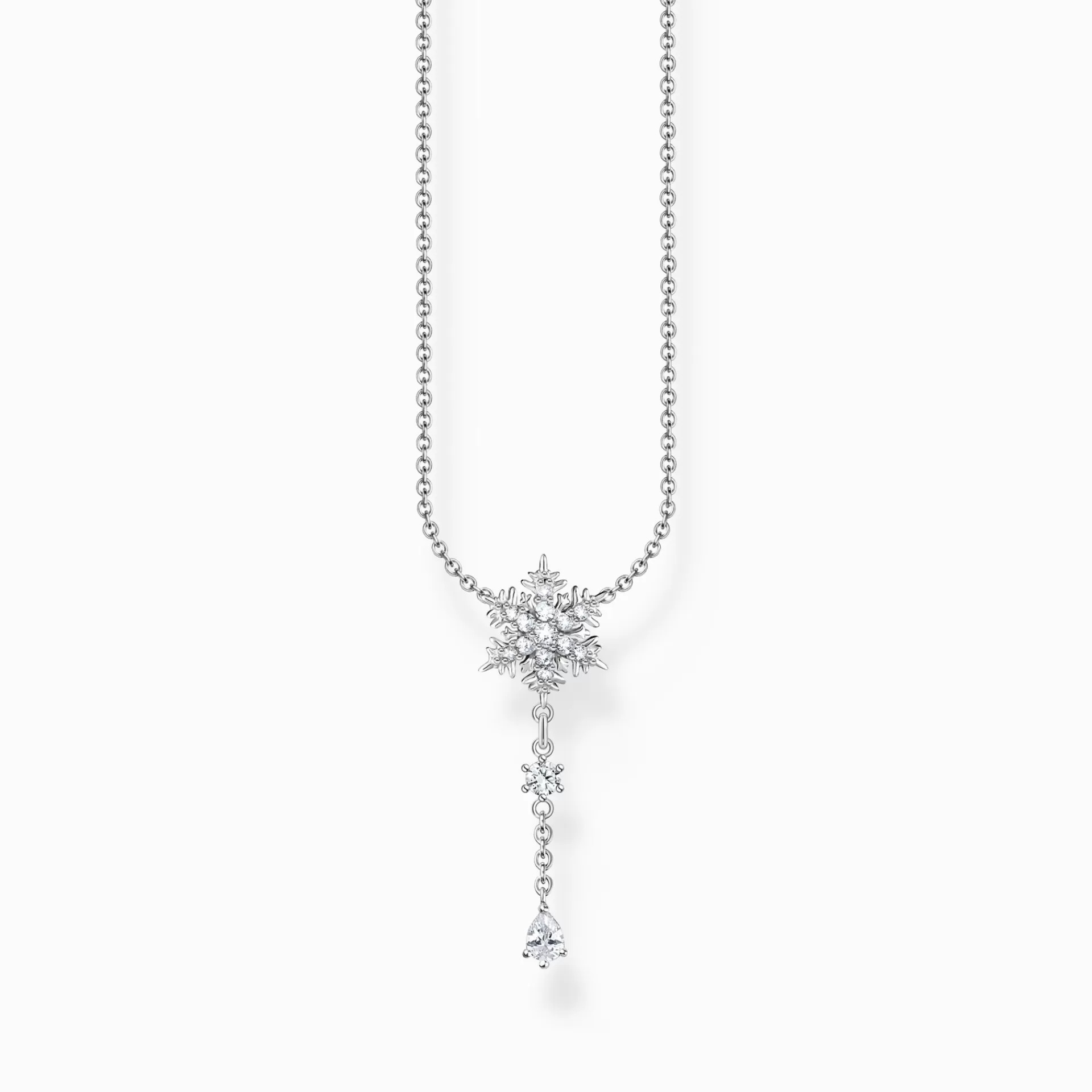 THOMAS SABO Halsband | Återvunnet 925 silver<HALSBAND SN&OUML;FLINGA MED VITA STENAR SILVER silverfargad, vit